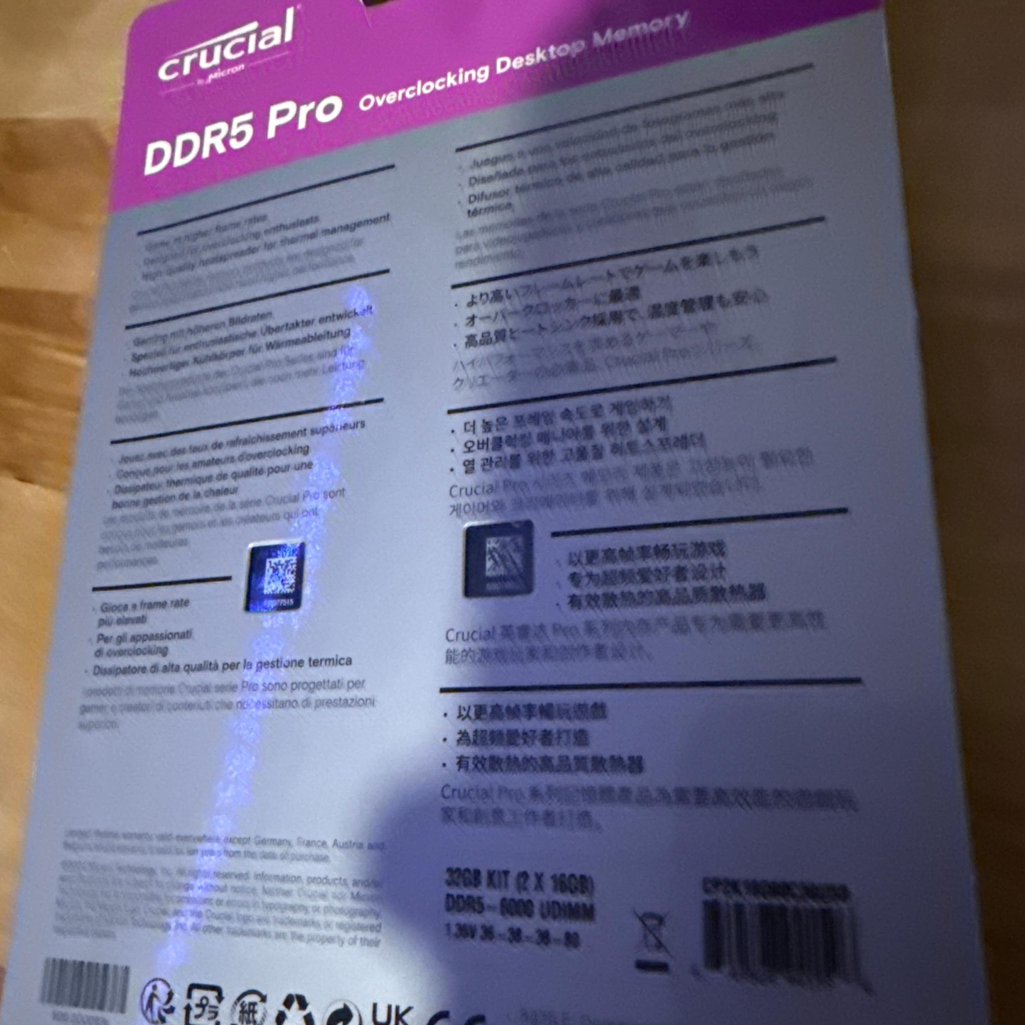 Crucial By Micron 32GB DDR5 Pro OC cl36 6000mt/s new in box