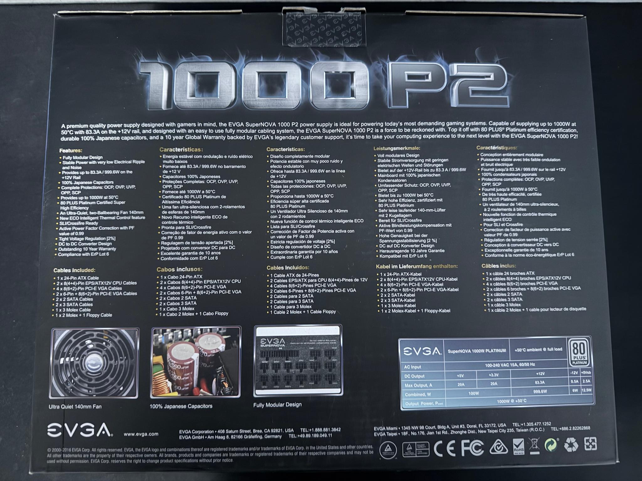 EVGA Supernova 1000 P2 80 Platinum Fully Modular