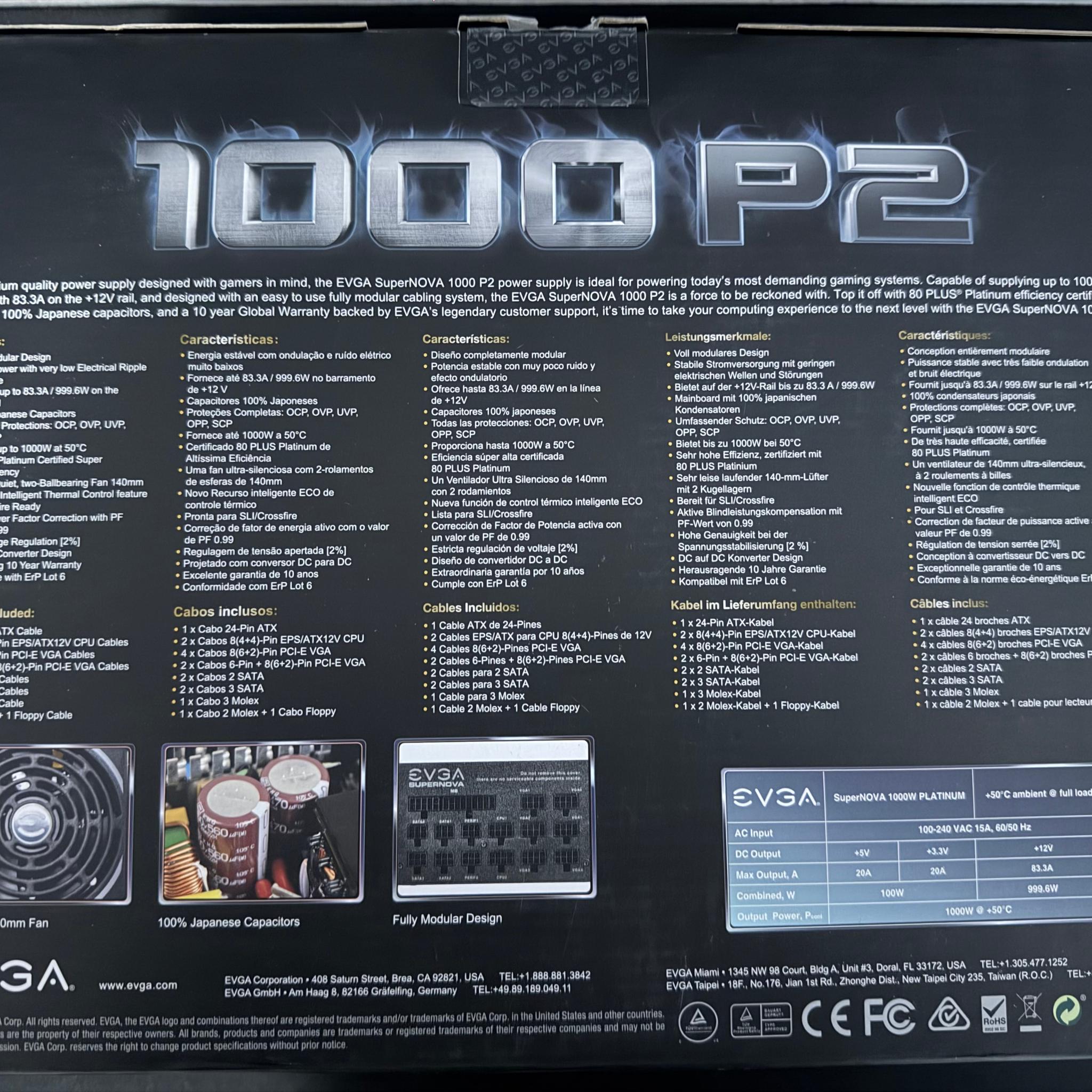 EVGA Supernova 1000 P2 80 Platinum Fully Modular