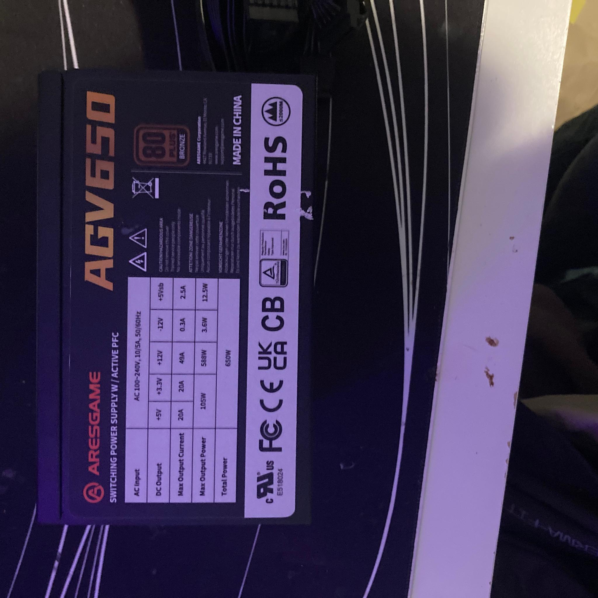 ARESGAME AGV650 Non modular power supply