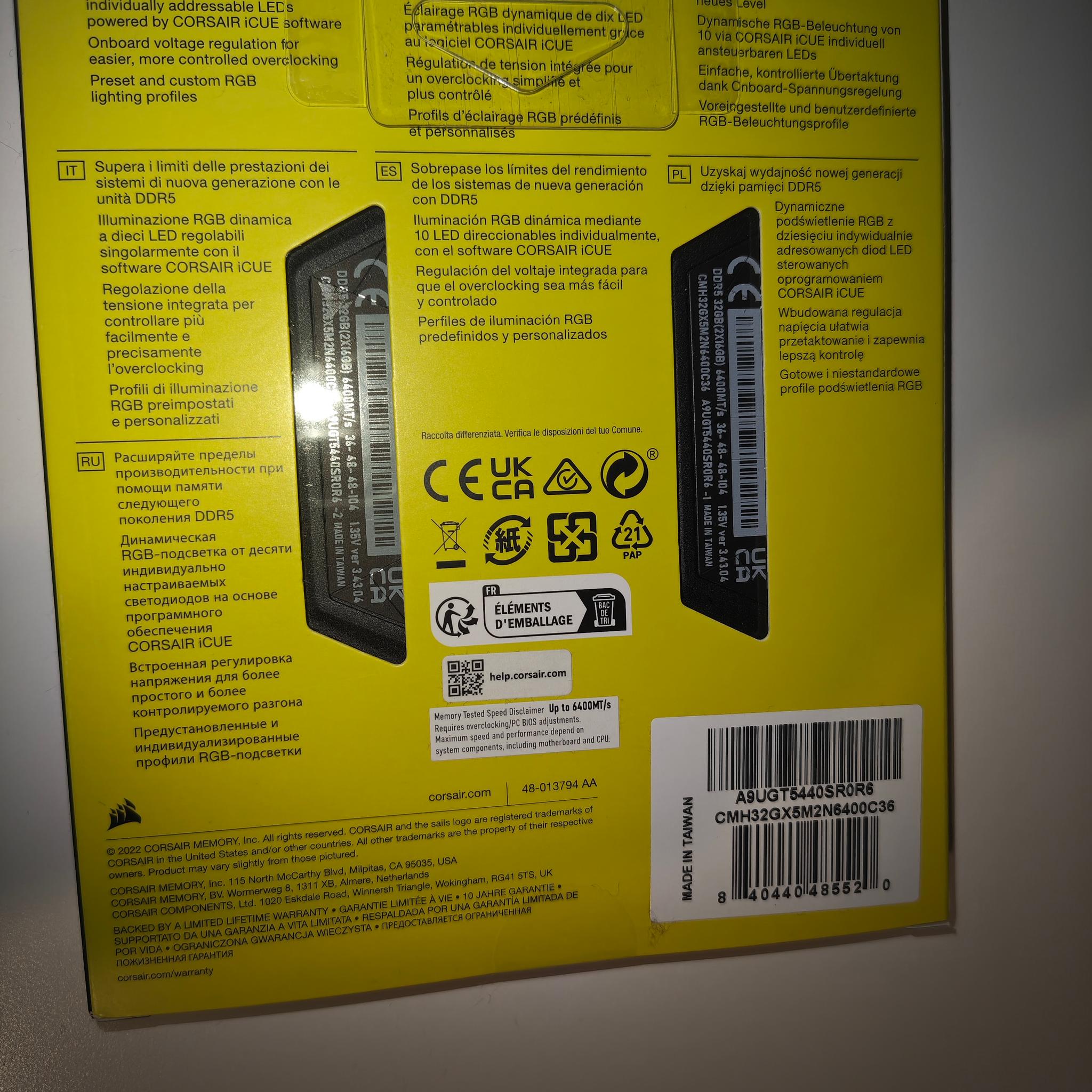 Corsair Vengeance RGB 32GB 6400MT/s CL36