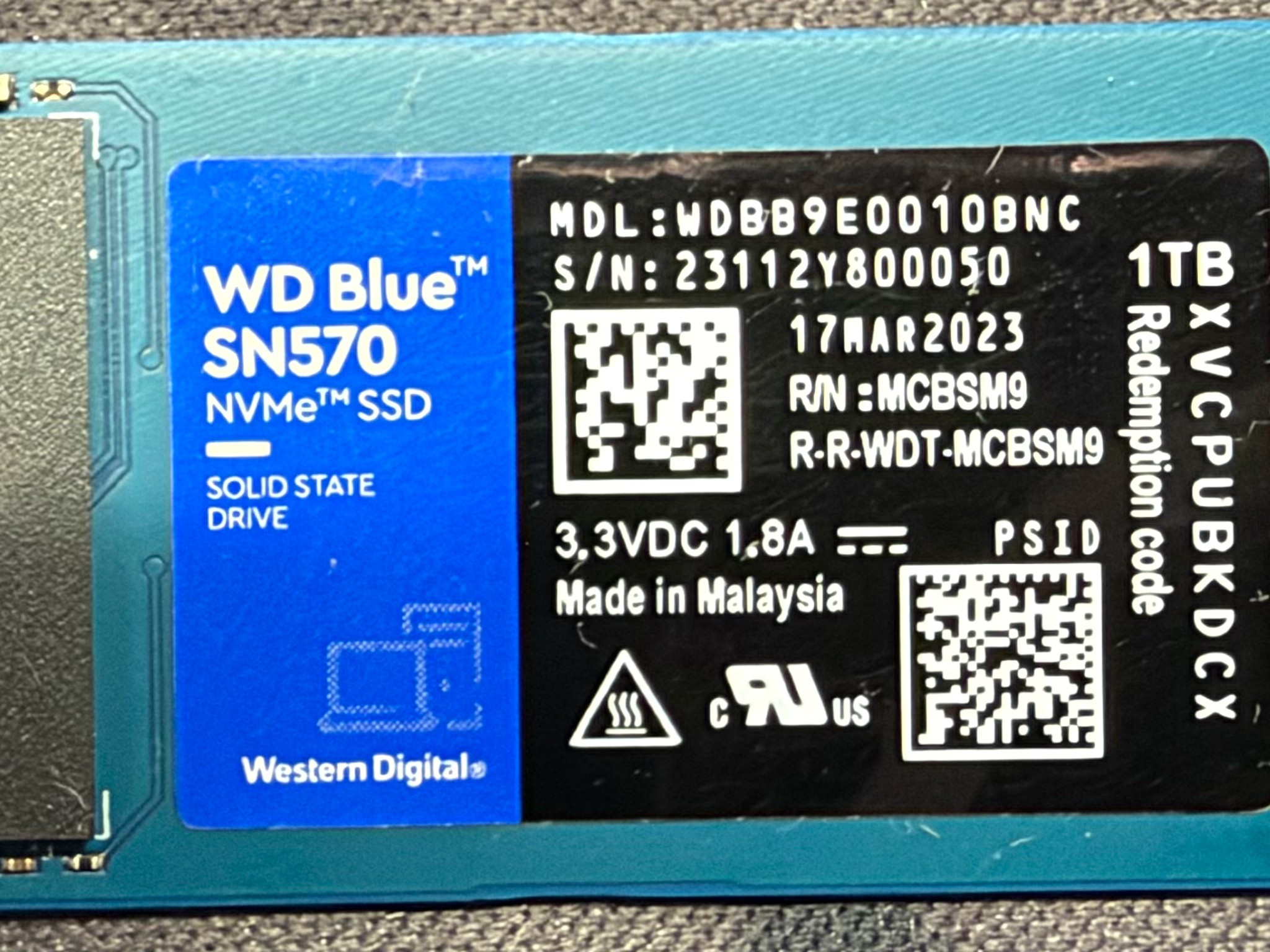Western Digital 1TB NVME SSD (100% Health)