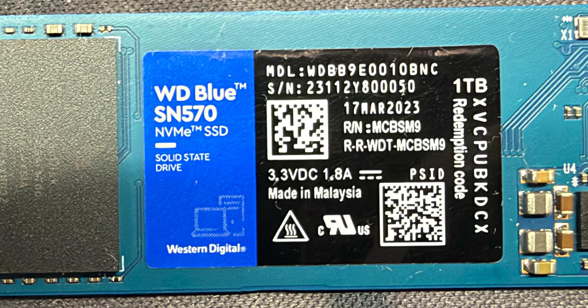 Western Digital 1TB NVME SSD (100% Health)