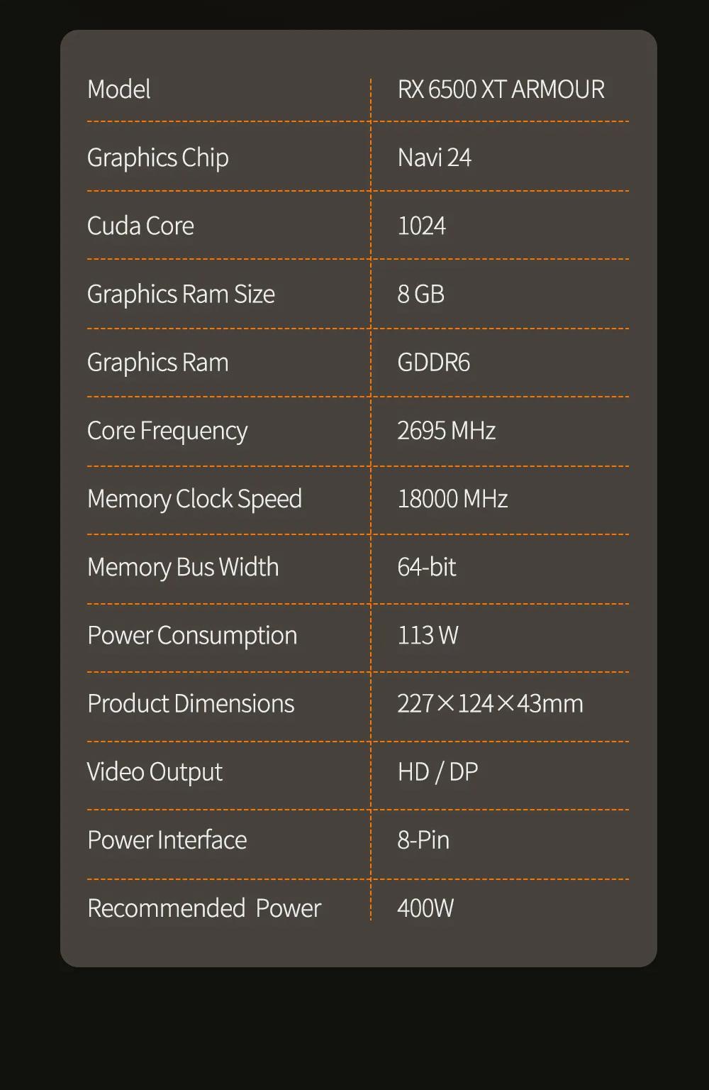 RX 6500 XT 8GDD6 ARMOUR Gaming Graphics Card