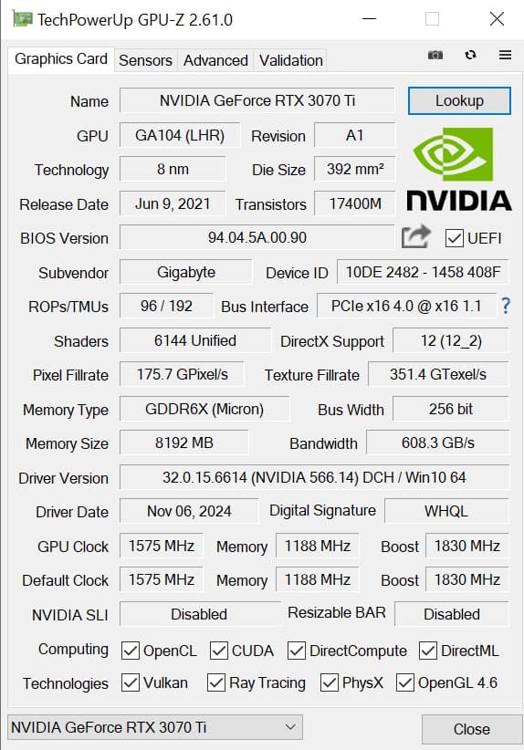 GIGABYTE RTX 3070 TI *Please Read Description
