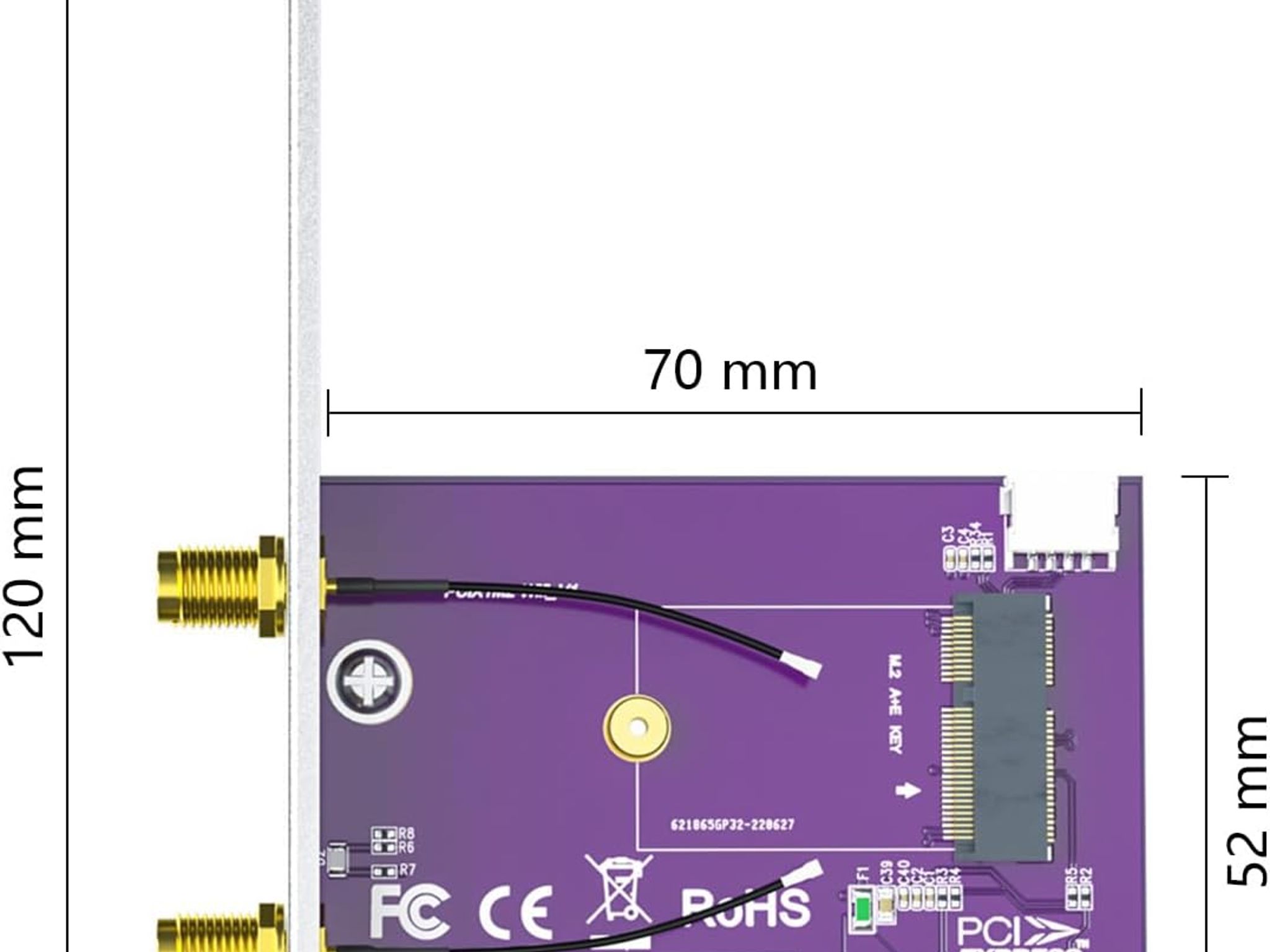 PCIe x1 to M.2 WiFi Bluetooth Adapter Card Supports A+E Key NGFF Modules 2.4GHz 5GHz 5dBi Antennas