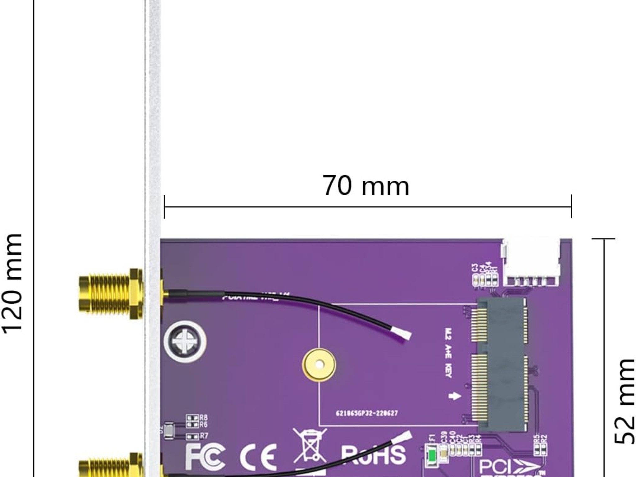 PCIe x1 to M.2 WiFi Bluetooth Adapter Card Supports A+E Key NGFF Modules 2.4GHz 5GHz 5dBi Antennas