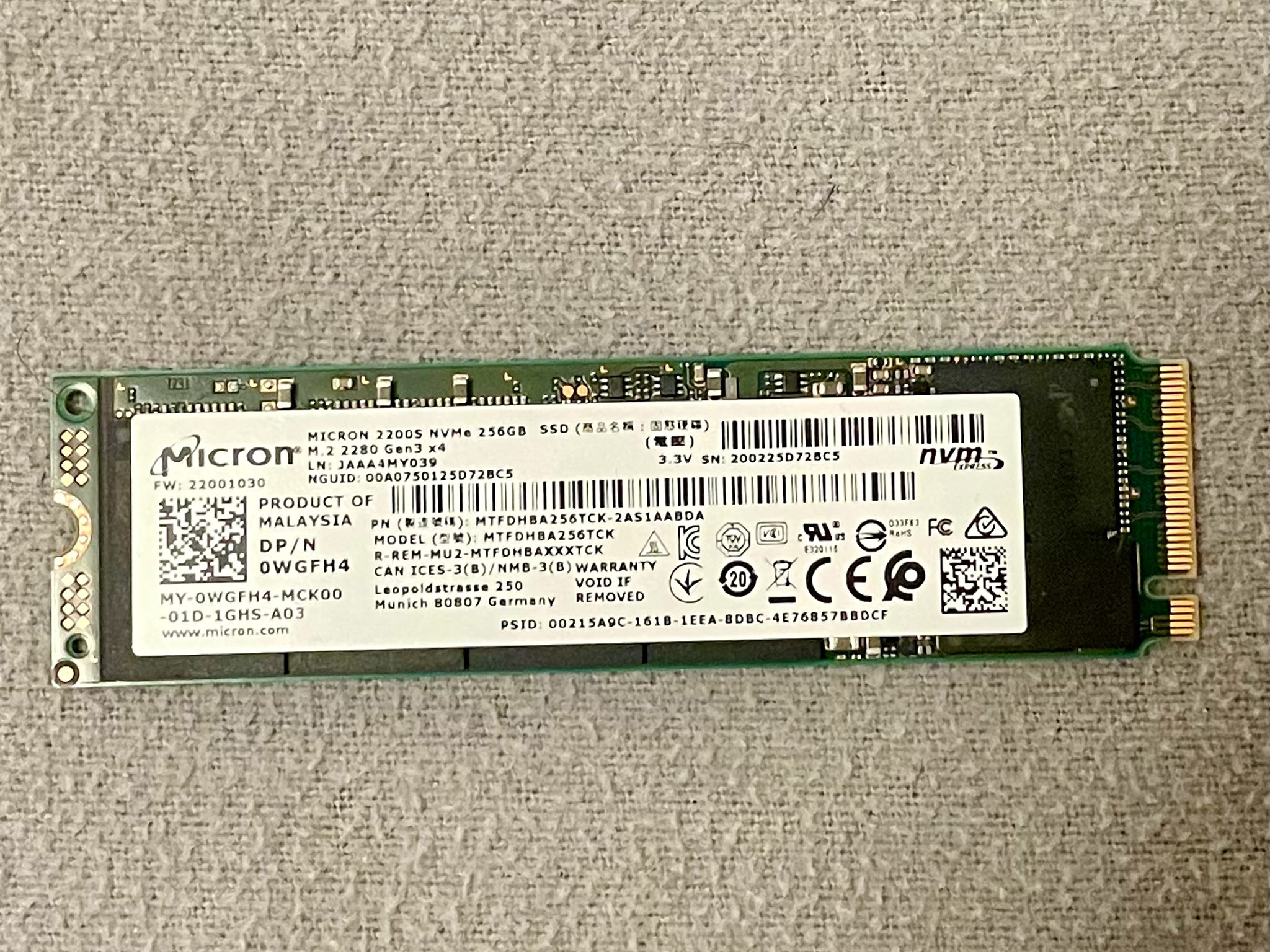 Micron 2200S NVMe 256GB