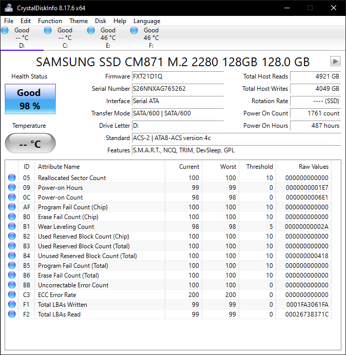 Samsung CM871 M.2 SATA 128GB SSD