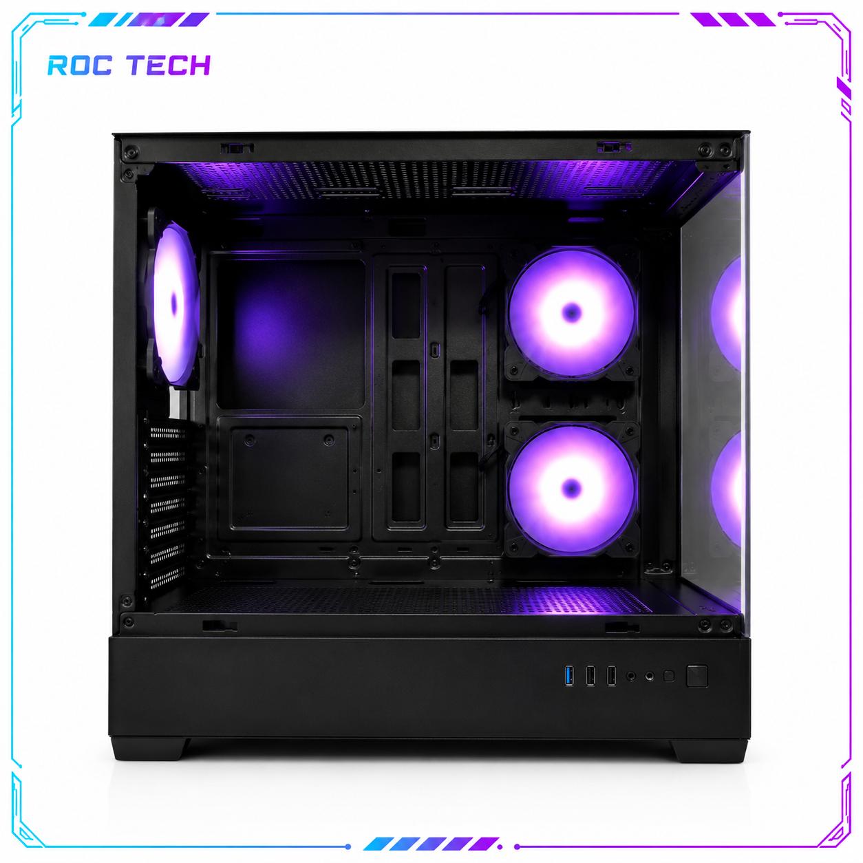 Black ATX Mid-Tower Gaming PC Case | Tempered Glass | 3 Pre-Installed Fans