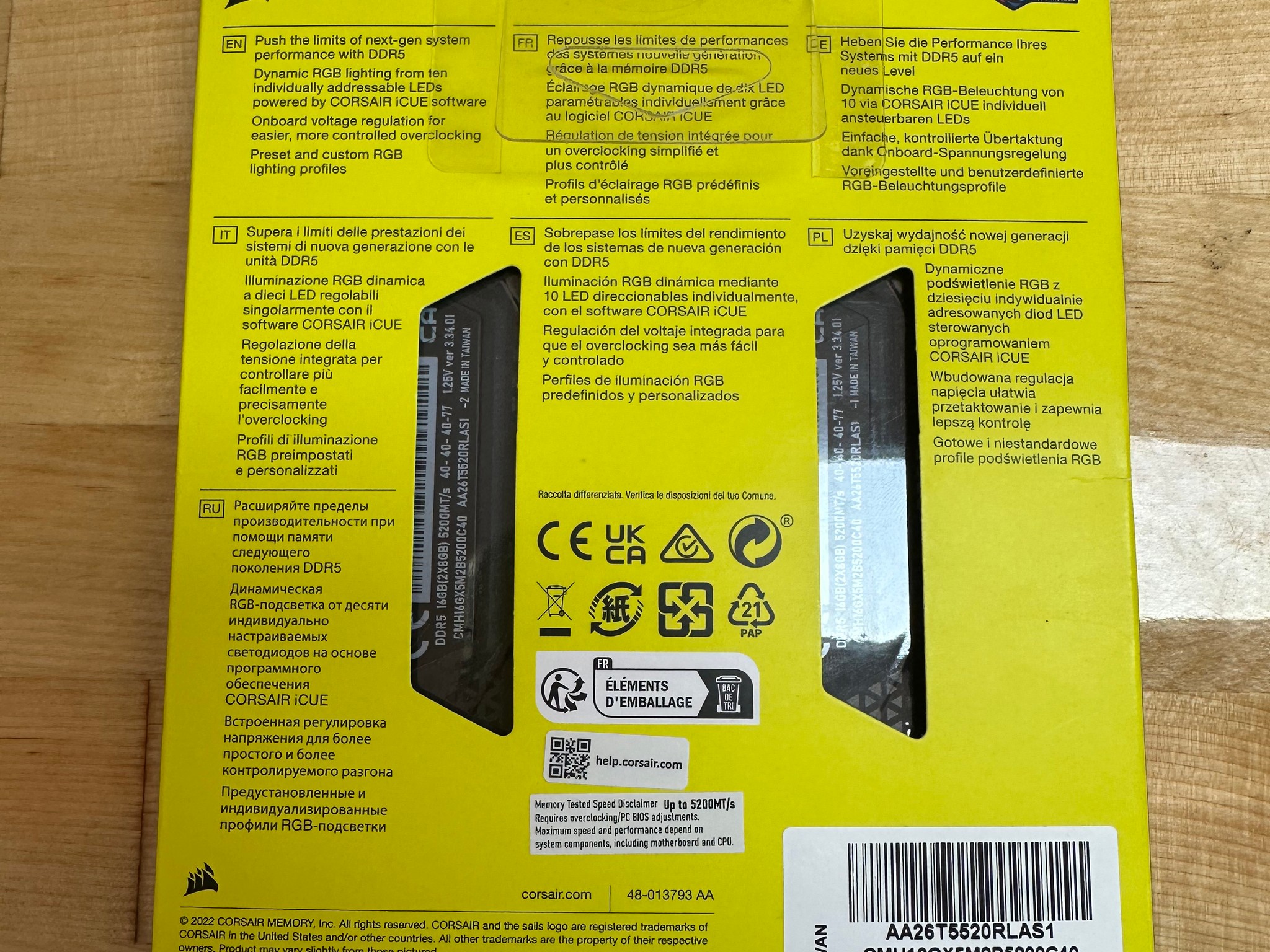 16GB DDR5 Corsair Vengeance RGB 5200mt/s