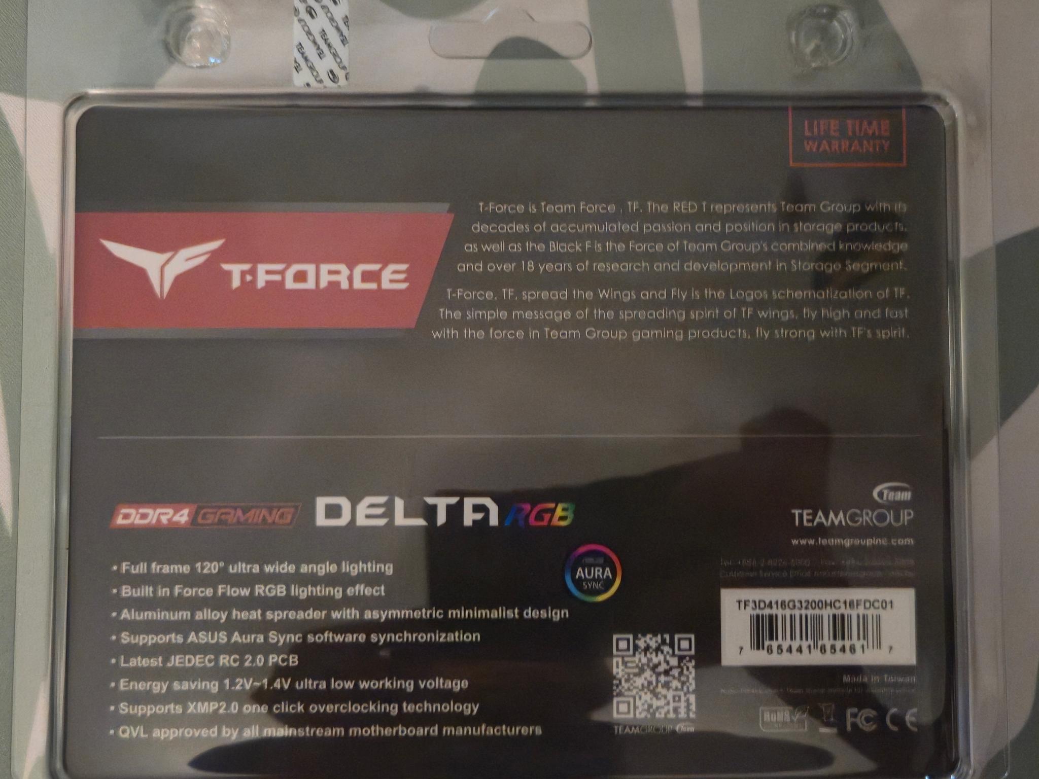TEAMGROUP T-Force Delta RGB 16GB (2×8) DDR4-3200 CL16 16-20-20-40