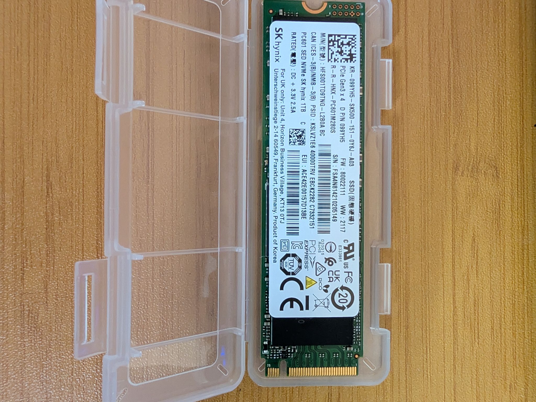SK Hynix PC601 1TB NVMe SSD - (OEM version of Gold P31) - PCIe Gen 3x4 - DRAM Cache - 3400MB/s