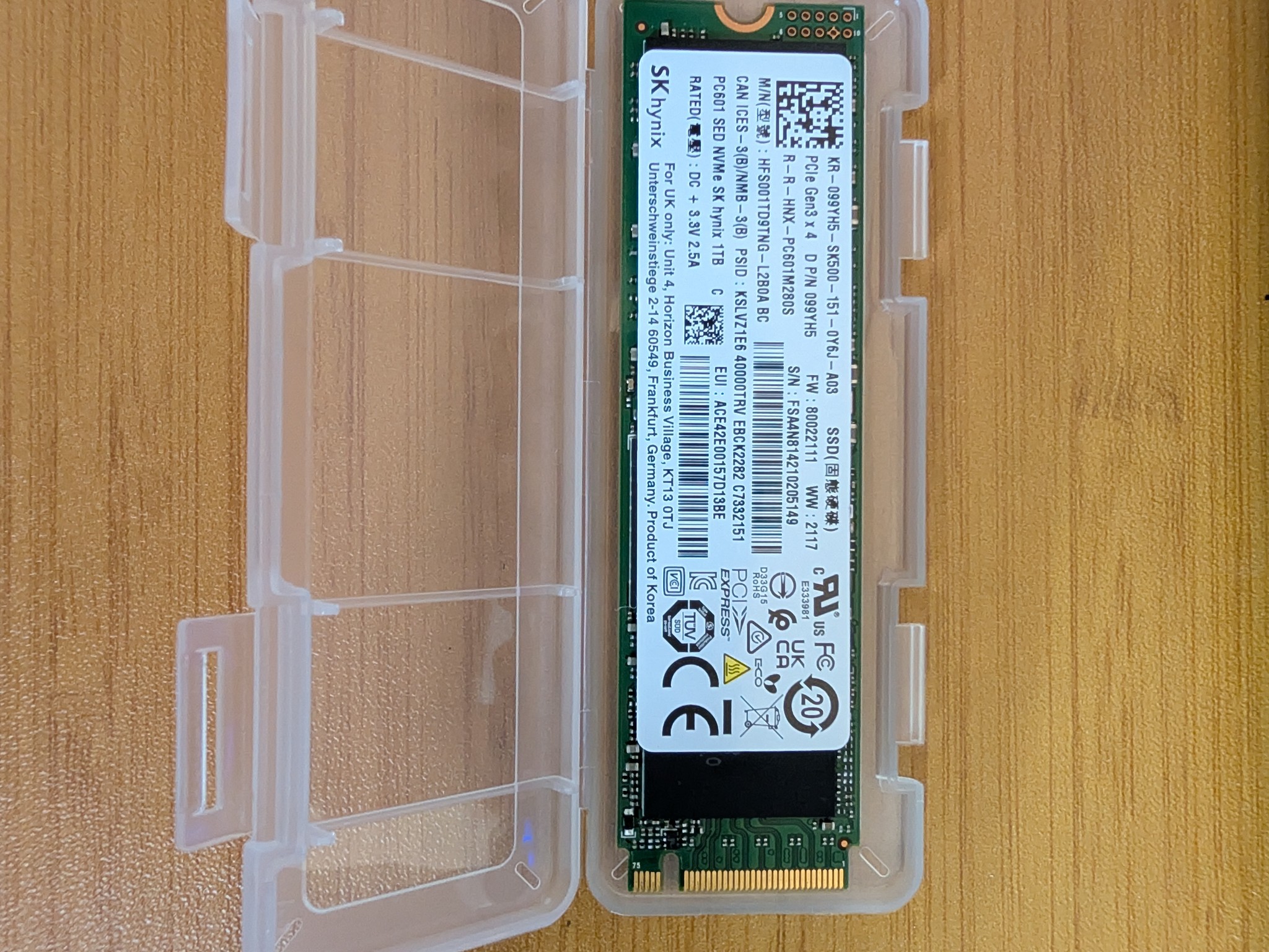 SK Hynix PC601 1TB NVMe SSD - (OEM version of Gold P31) - PCIe Gen 3x4 - DRAM Cache - 3400MB/s