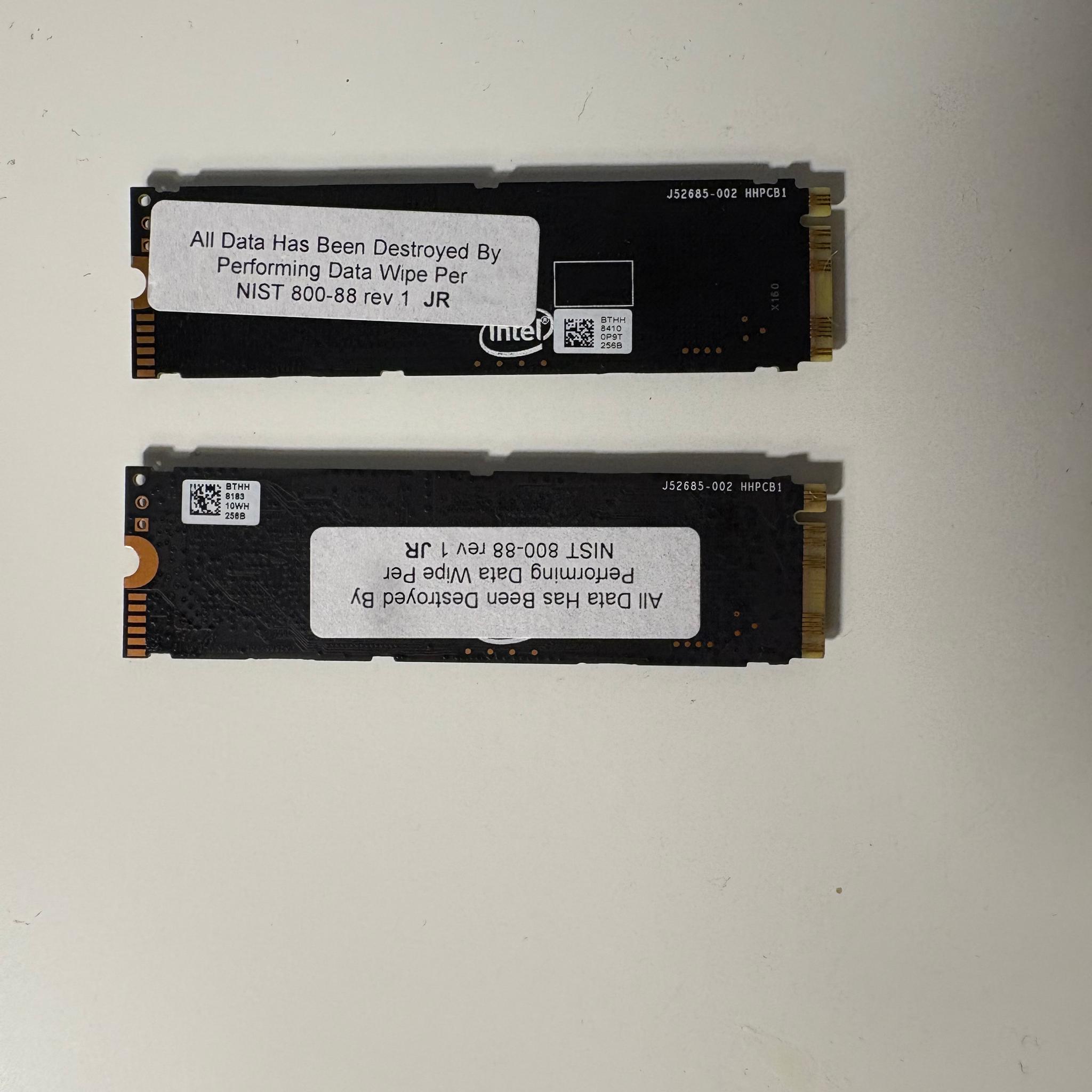 2 Pack - 256GB Intel SSDs, NVME PCIe Gen3.0x4