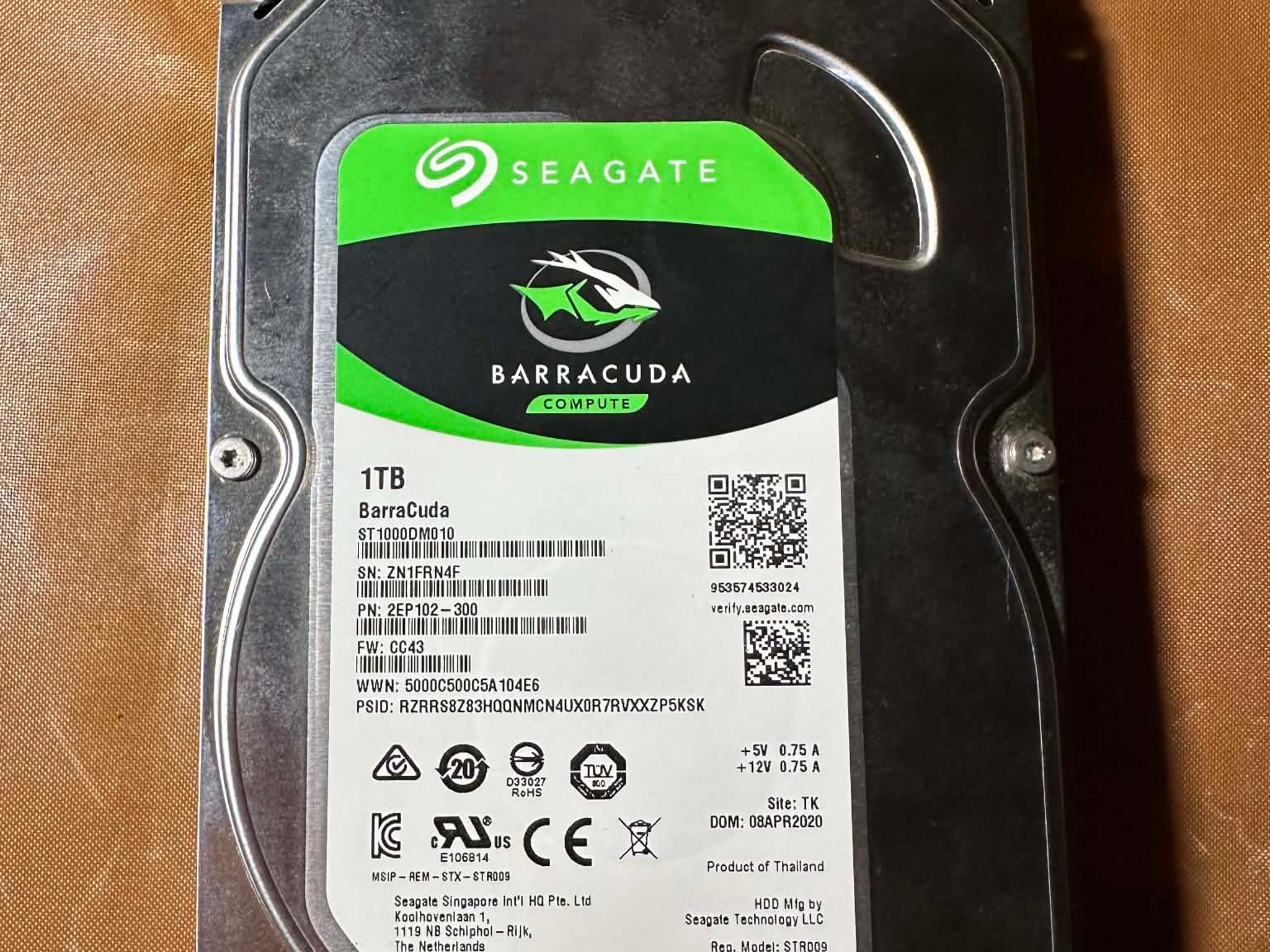 Seagate BarraCuda 1TB 7200RPM 3.5” SATA Hard Drive ST1000DM010