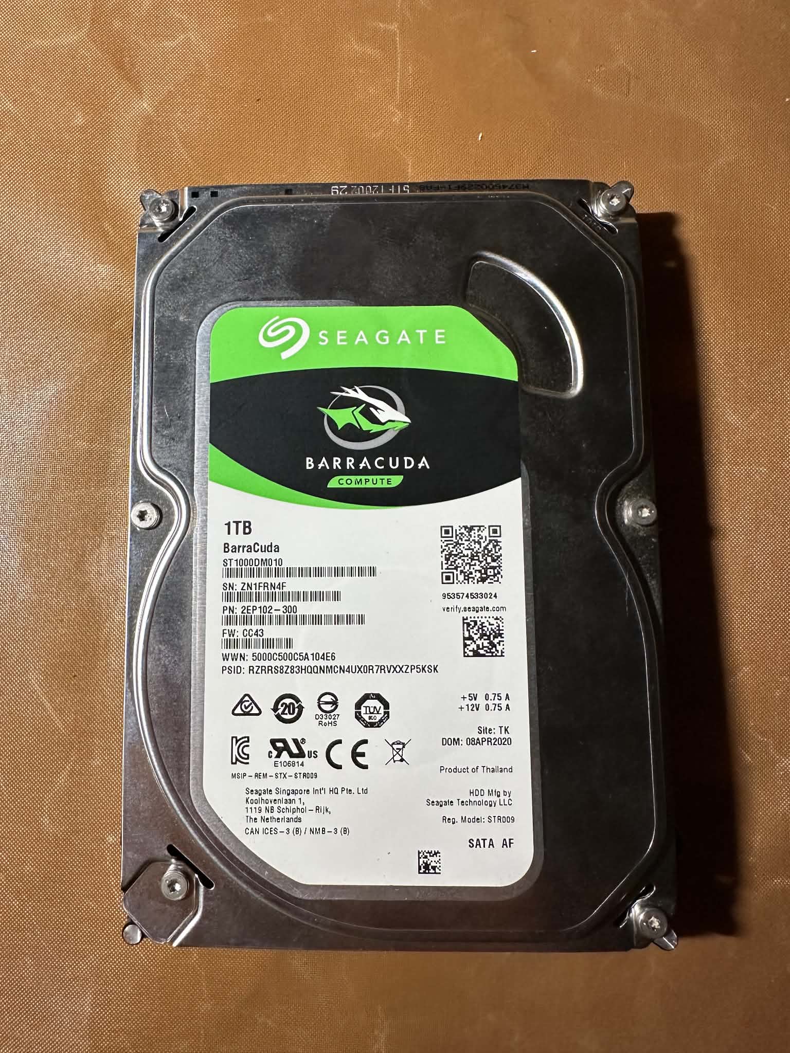 Seagate BarraCuda 1TB 7200RPM 3.5” SATA Hard Drive ST1000DM010