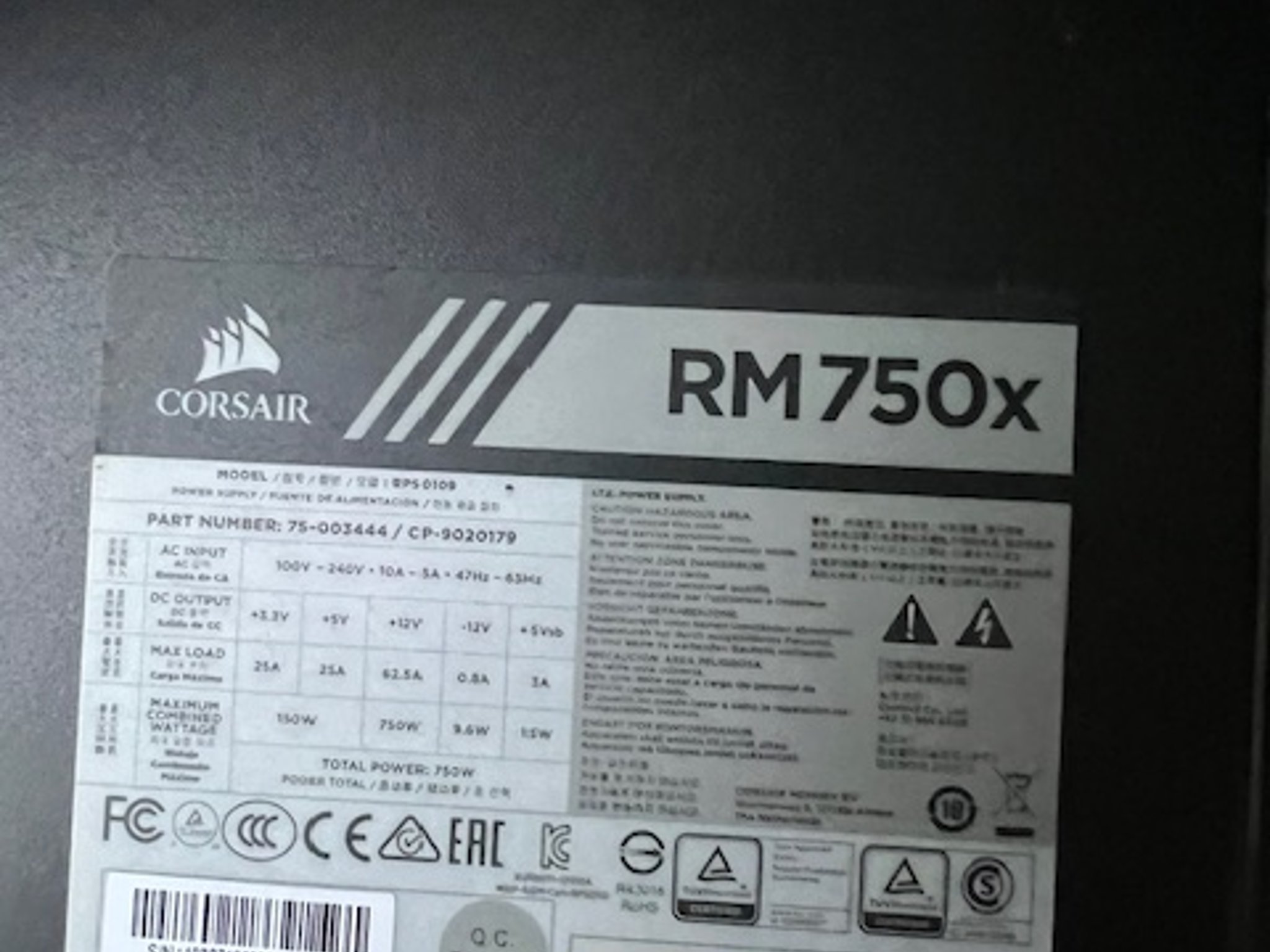 Corsair RM750x 750 Watt ATX Fully Modular Power Supply Black
