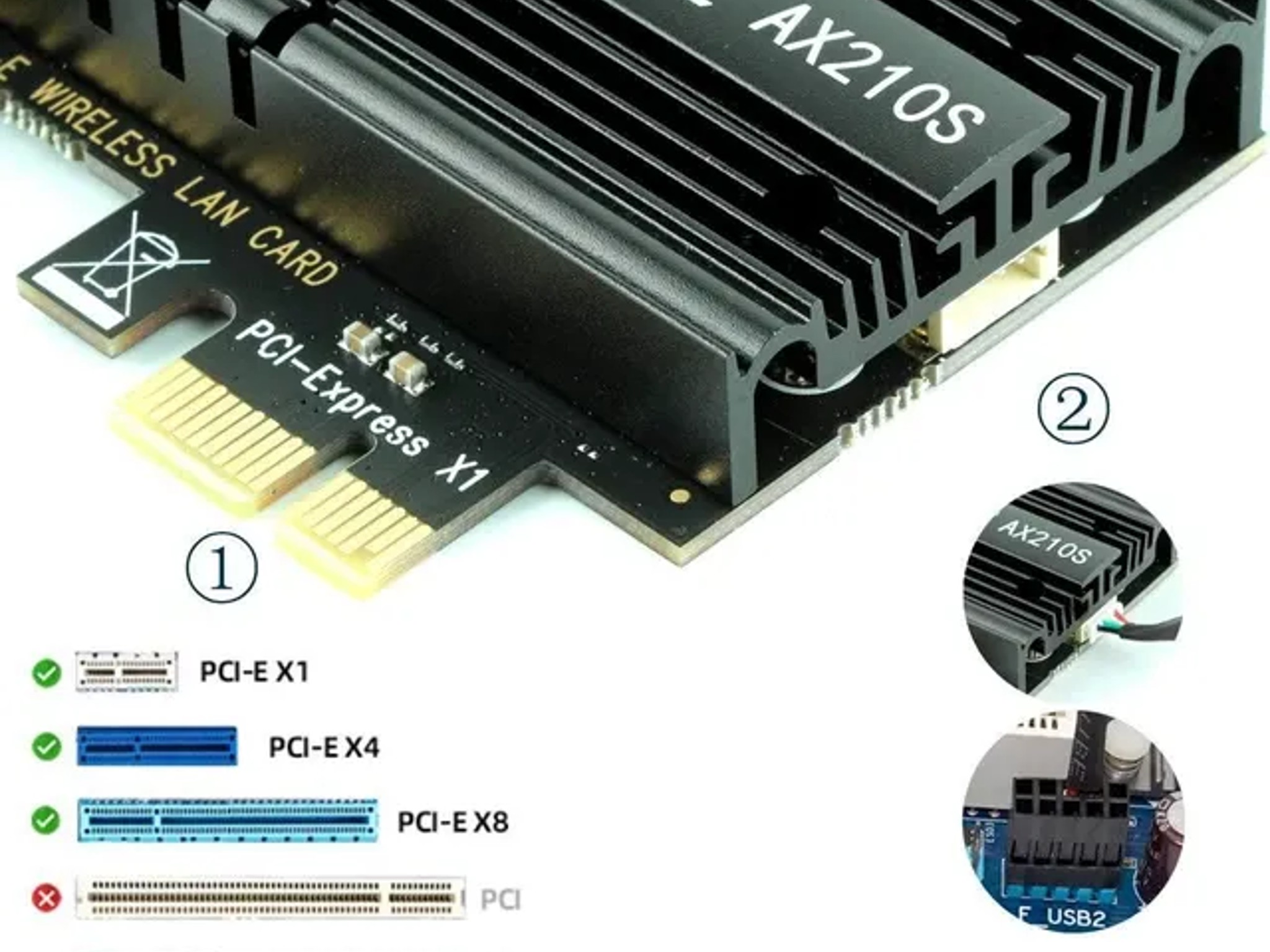 Ubit AX210 WiFi 6E PCIe Wireless Card 5400Mbps (6GHz/5GHz/2.4GHz) BT5.3