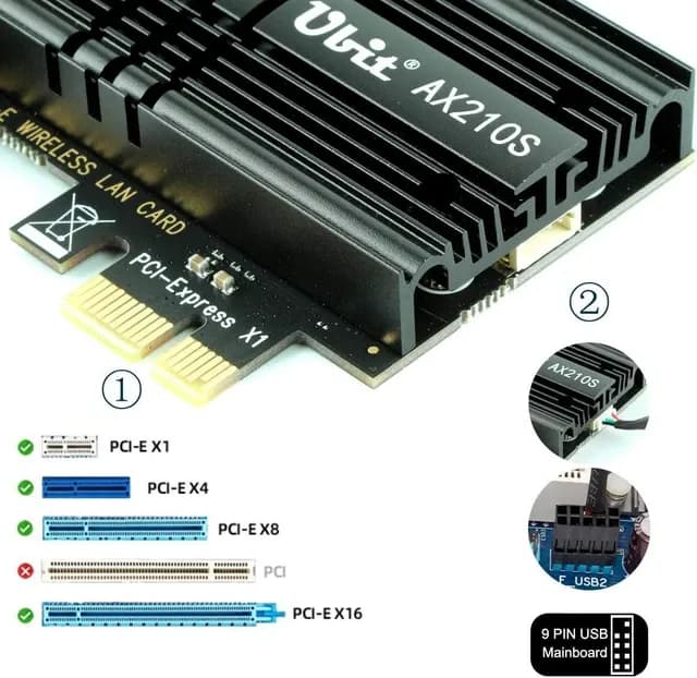 Ubit AX210 WiFi 6E PCIe Wireless Card 5400Mbps (6GHz/5GHz/2.4GHz) BT5.3