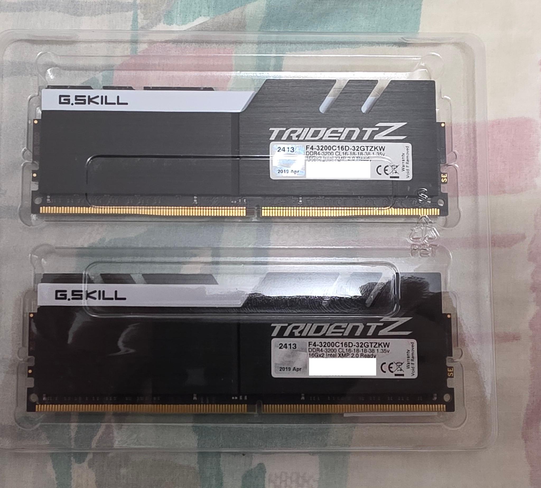 G.Skill Trident Z 32GB(16GBx2) DDR4-3200 CL16-18-18-38 1.35V F4-3200C16D-32GTZKW