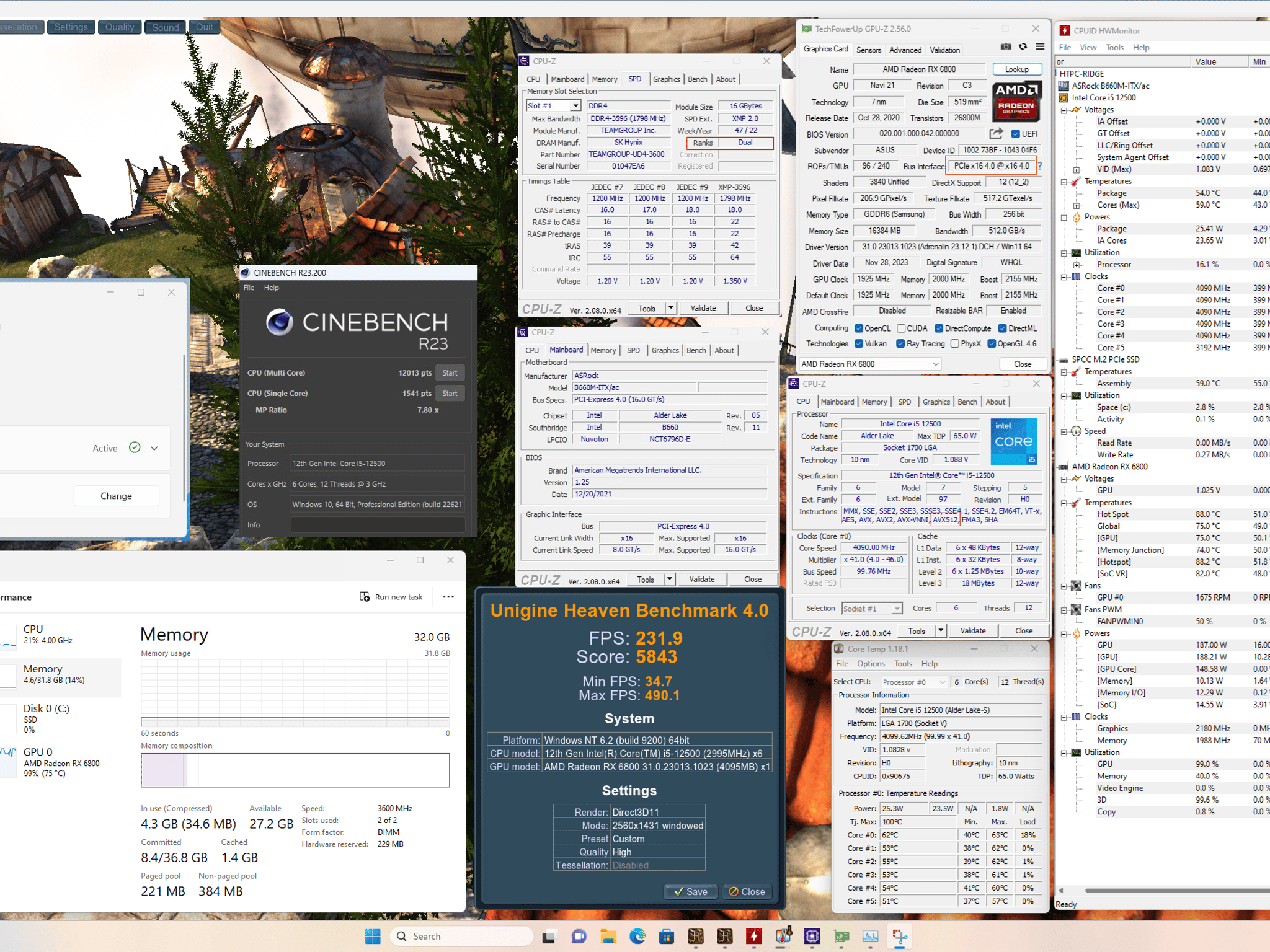 Mini itx Core i5 12500, Asus TUF RX6800 16GB, 2TB, 32GB RAM, PSU 850w, Fractal Ridge Case HTPC