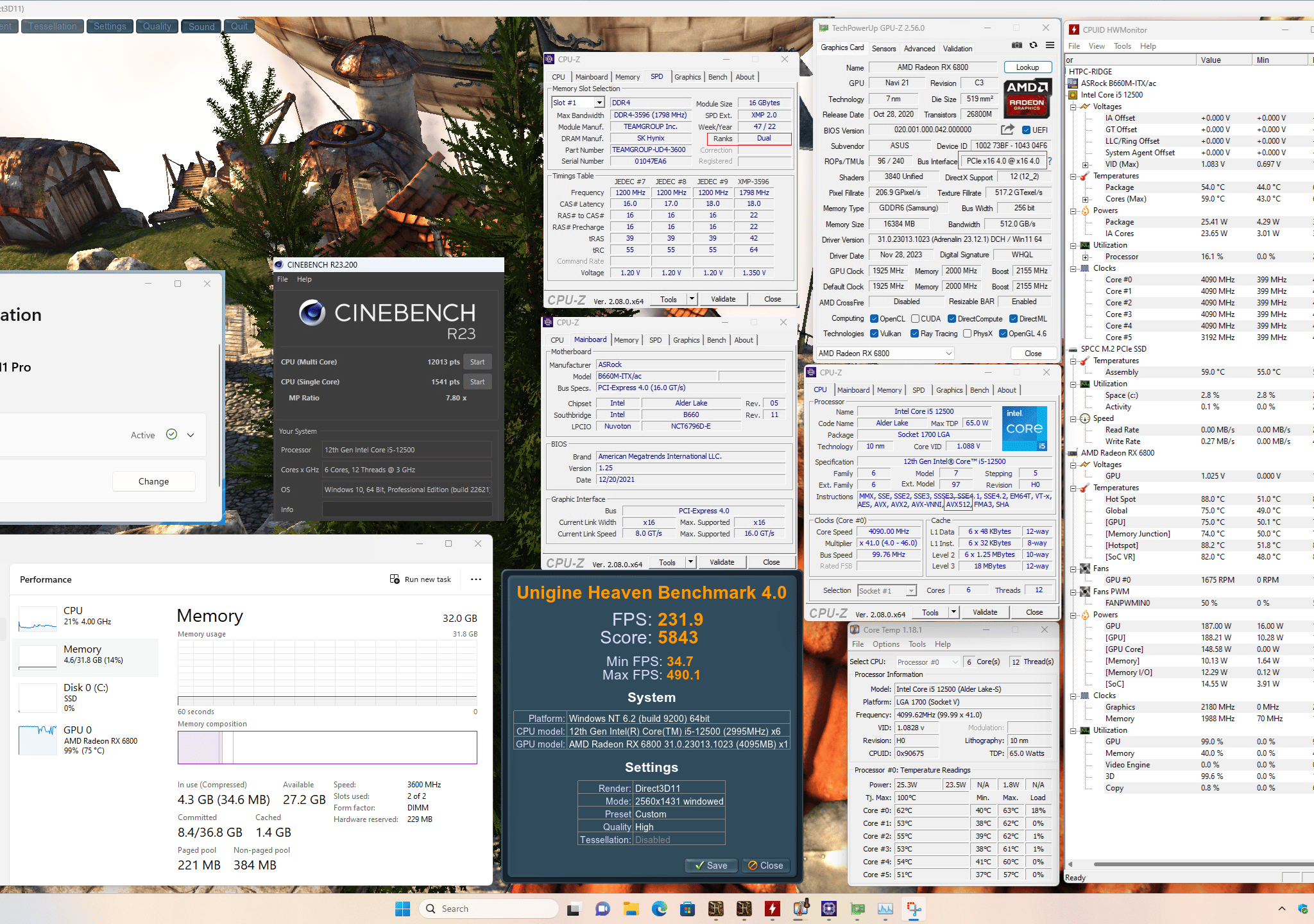Mini itx Core i5 12500, Asus TUF RX6800 16GB, 2TB, 32GB RAM, PSU 850w, Fractal Ridge Case HTPC