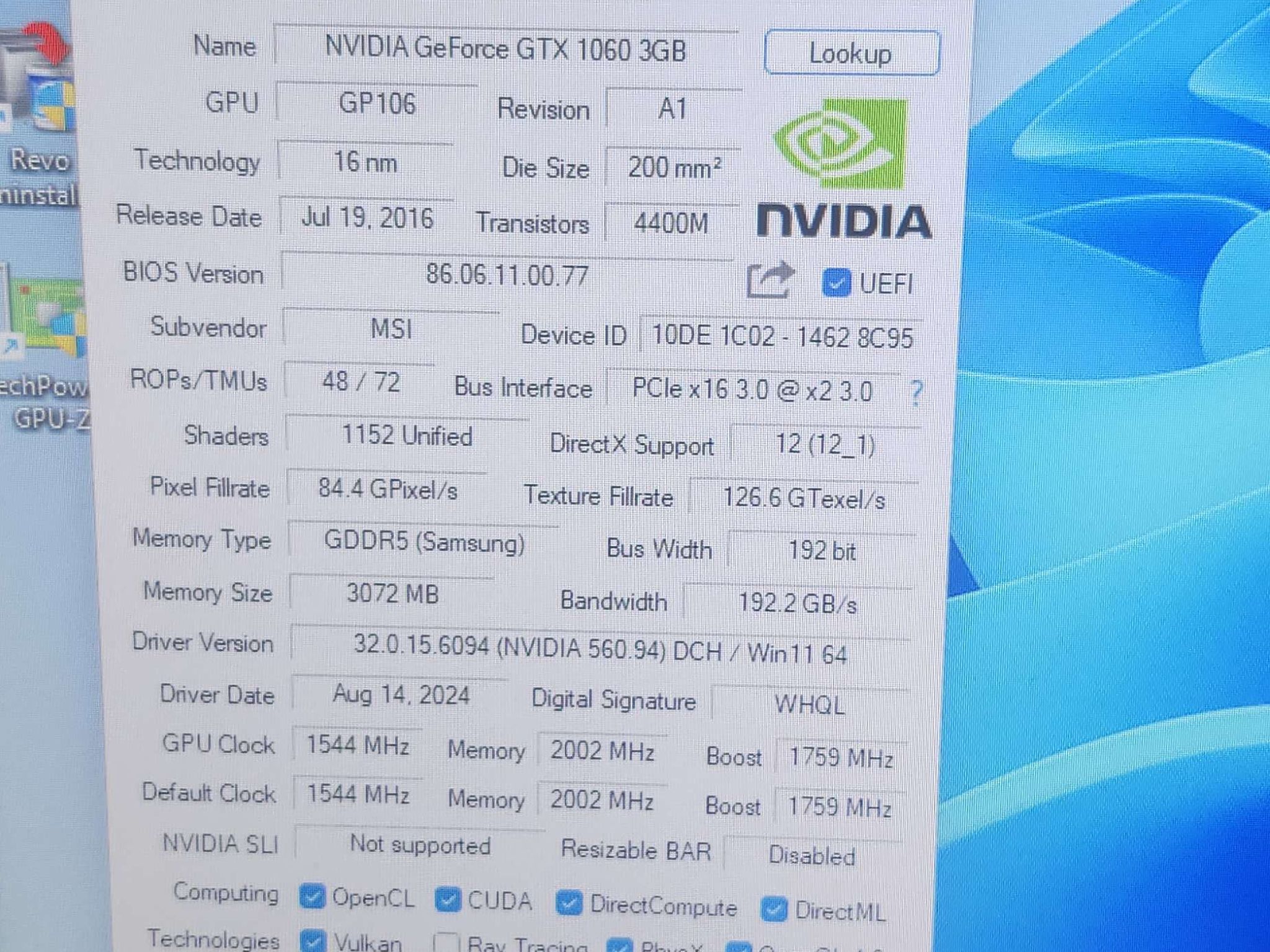 MSI GeForce GTX 1060 3G OCV1