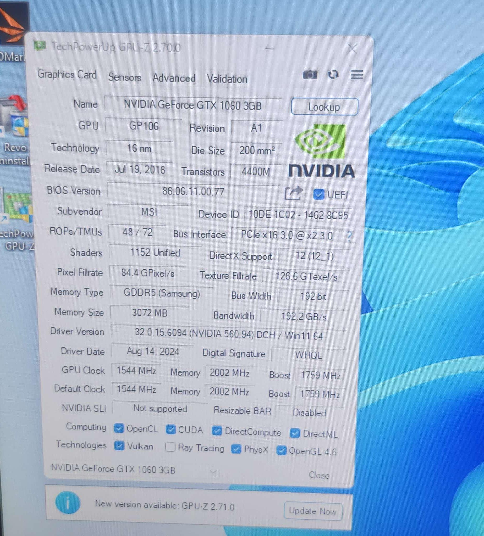 MSI GeForce GTX 1060 3G OCV1