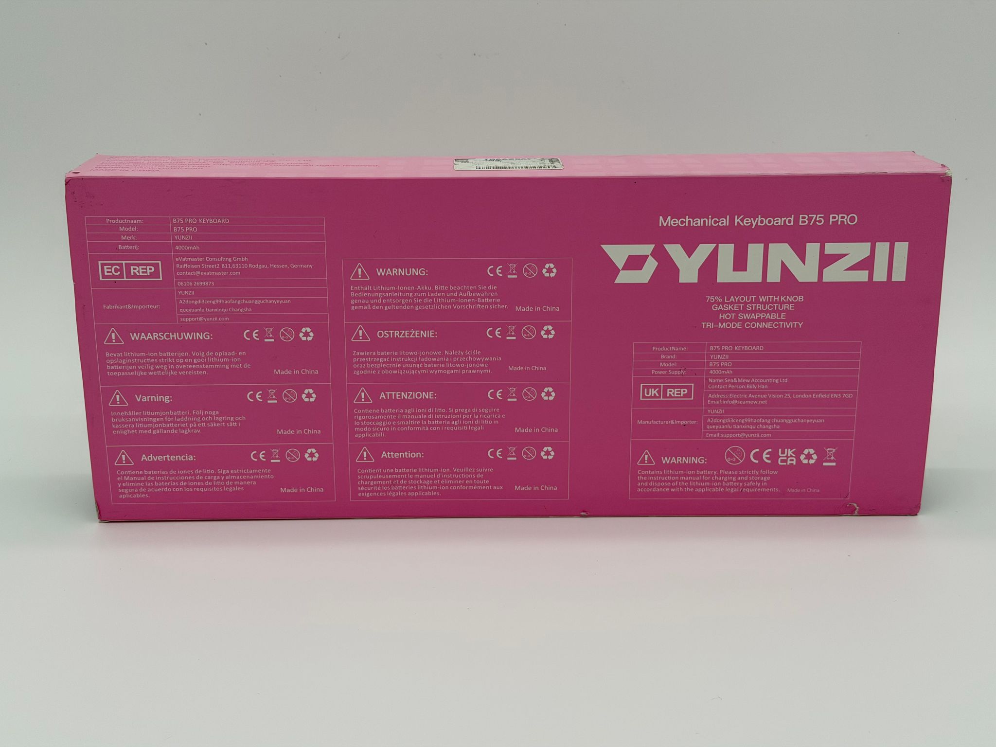 YUNZII B75 PRO Wireless Mechanical Keyboard,75% Layout with Knob,Hot Swap Gasket