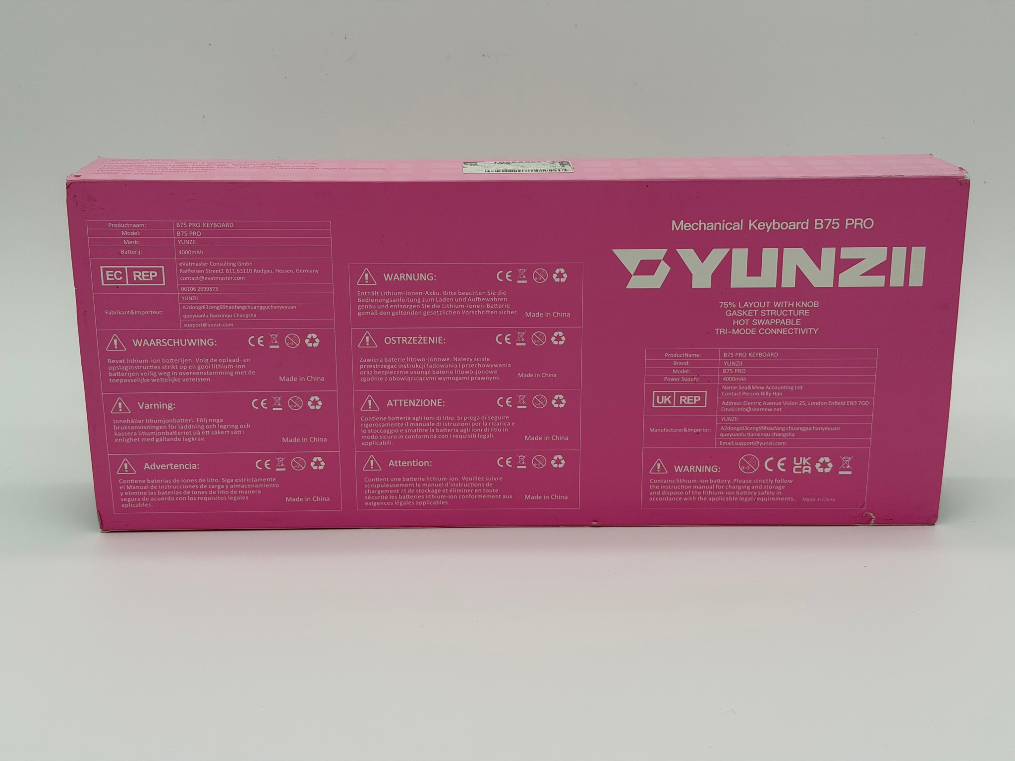YUNZII B75 PRO Wireless Mechanical Keyboard,75% Layout with Knob,Hot Swap Gasket