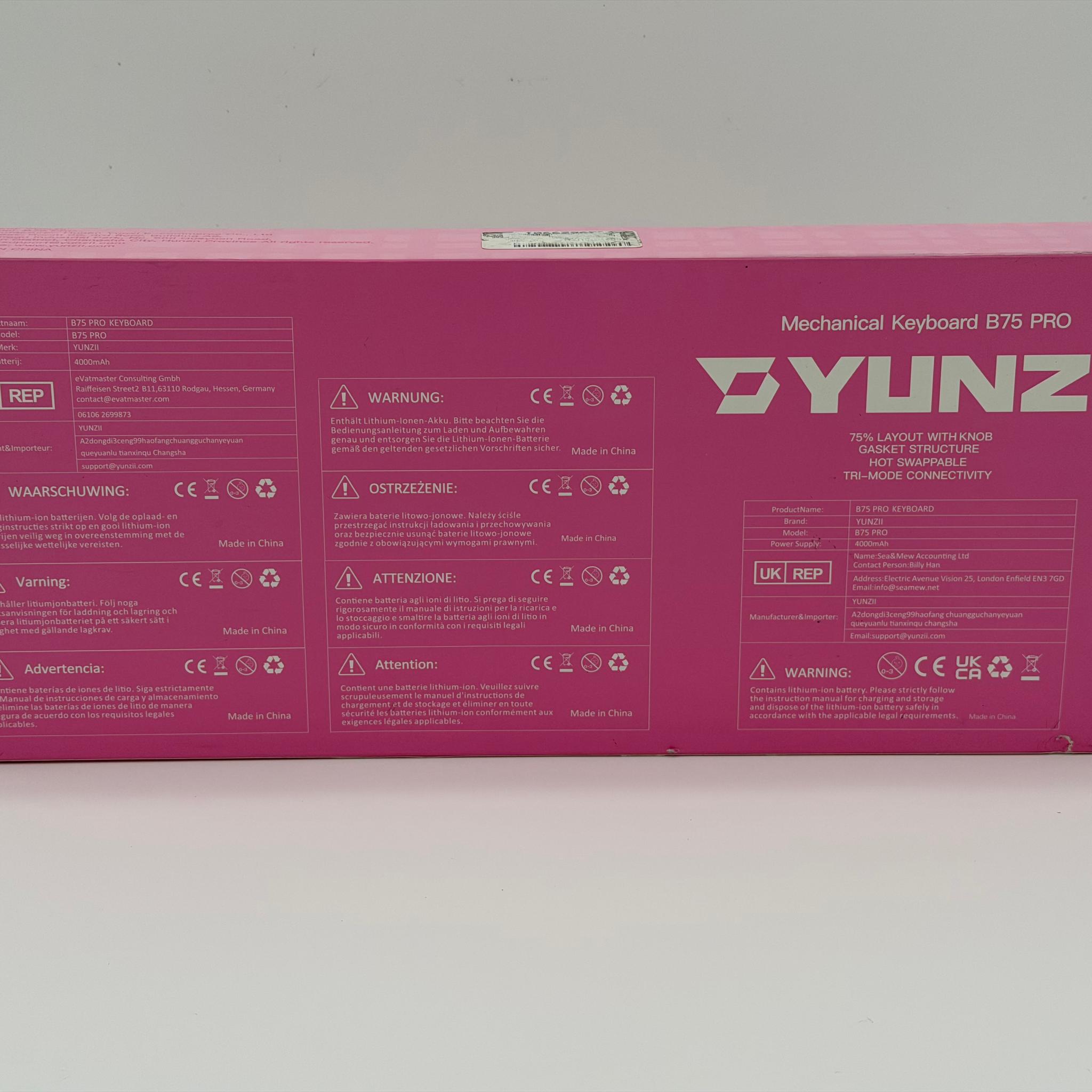YUNZII B75 PRO Wireless Mechanical Keyboard,75% Layout with Knob,Hot Swap Gasket