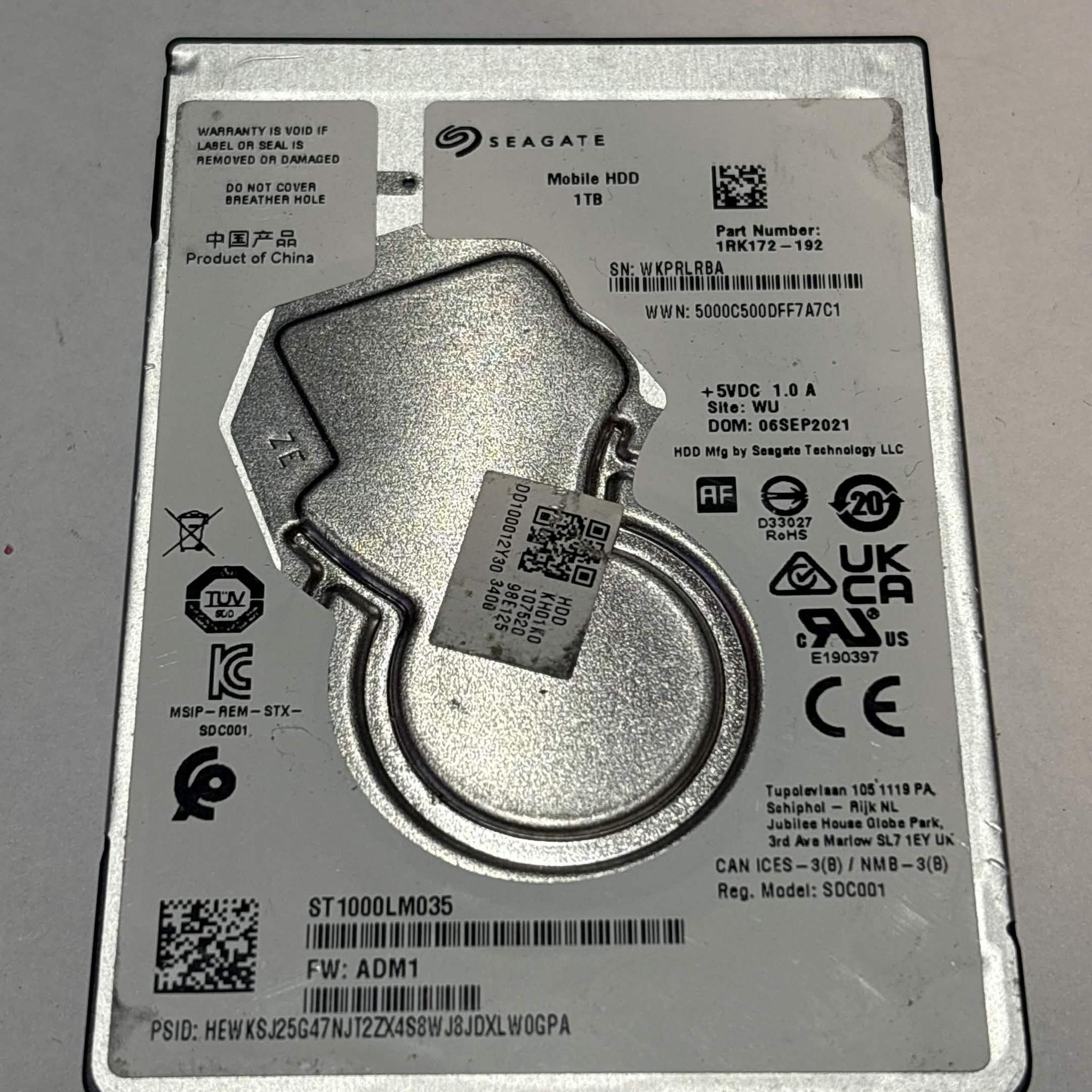 Seagate Mobile HDD 1TB SATA Hard Drive | Tested & Functional