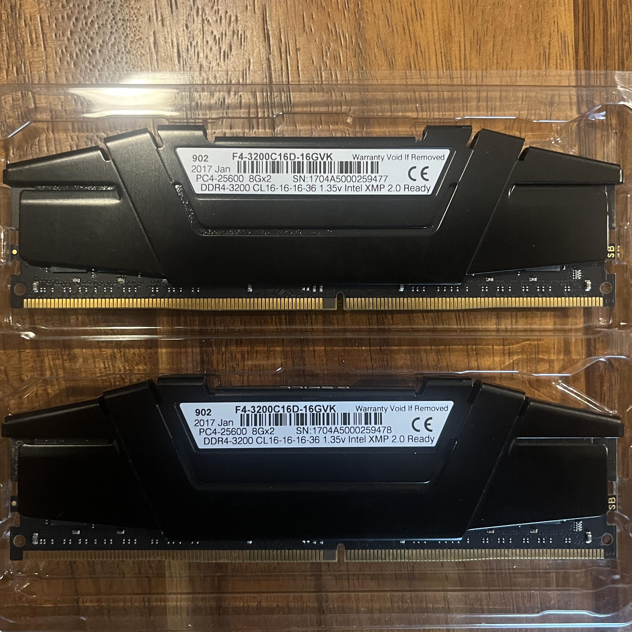 G.Skill RipJaws V 16GB (2x8GB) DDR4 3200MHz Memory RAM (F4-3200C16D-16GVKB)