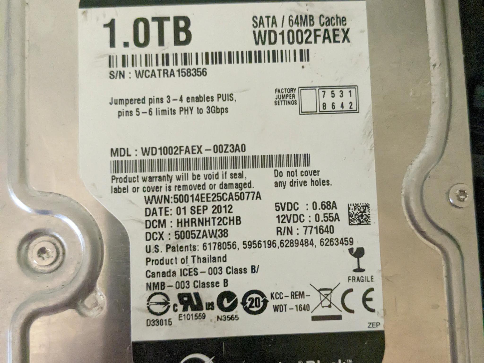 USED Western Digital Black 1tb HDD