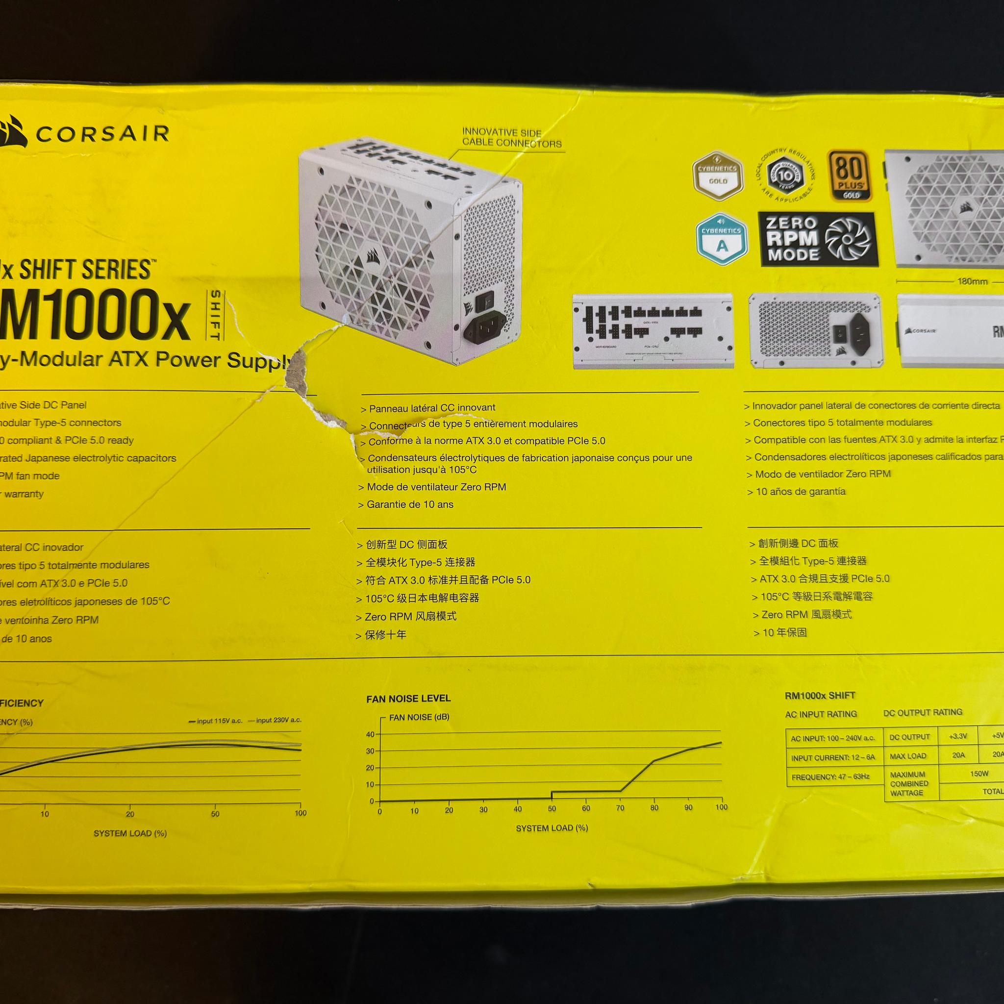 Open Box Corsair RM1000x Shift Series 1000W 80+ Gold Fully Modular PSU (White)