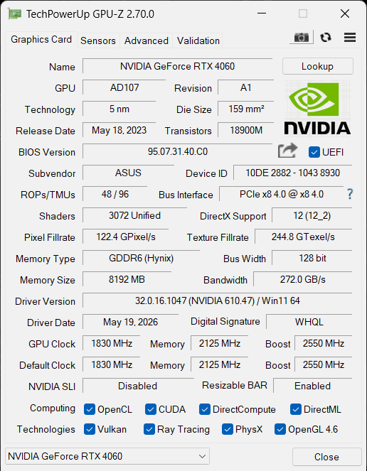 Like-new ASUS ProArt GeForce RTX 4060 OC Edition (8GB GDDR6) — PROART-RTX4060-O8G
