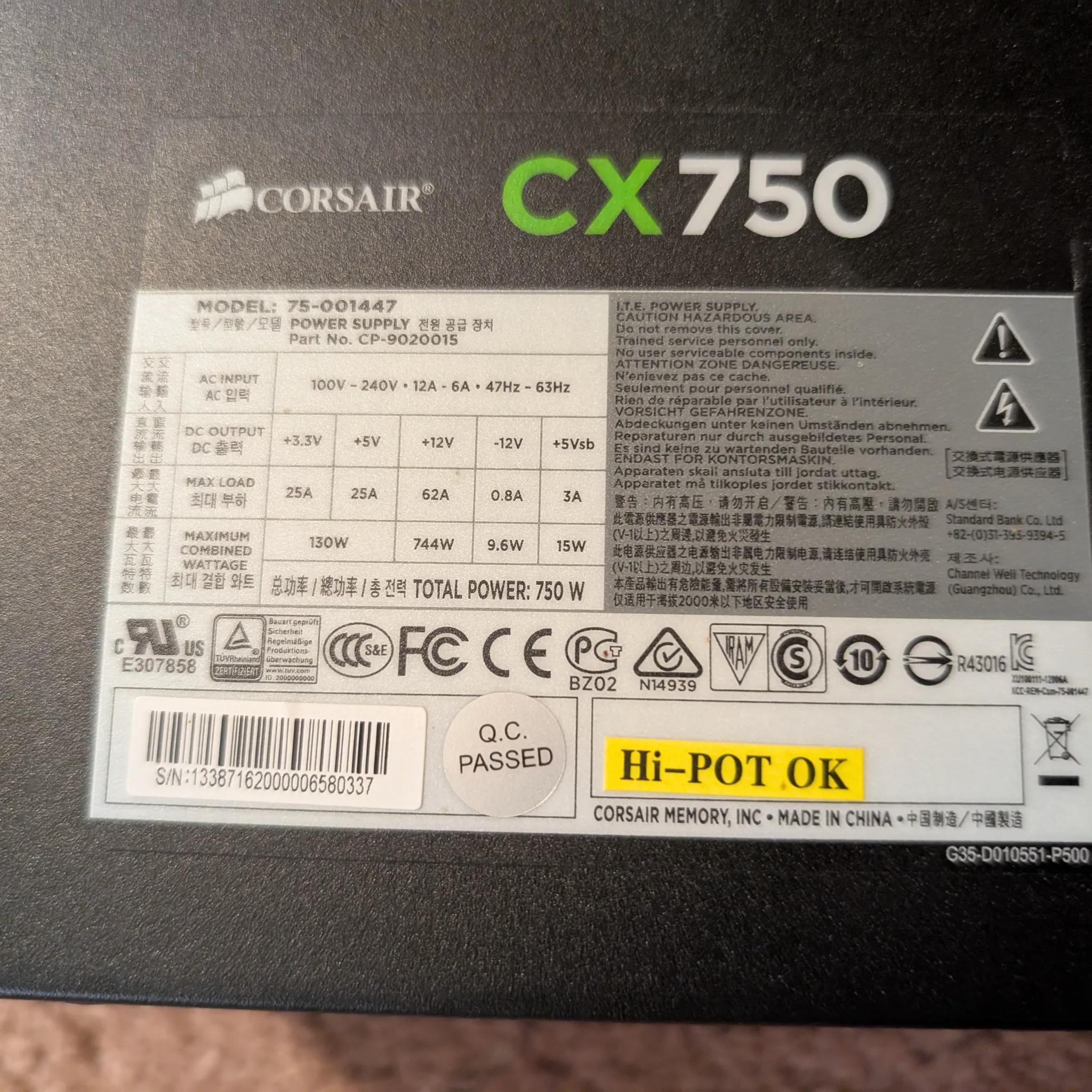 Corsair CX750 power supply