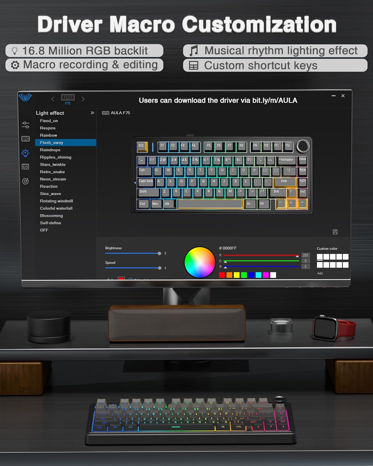 AULA F75 Pro Wireless Mechanical 75%, Pre-lubed Leobog Reaper Switches, with Knob, Hot Swappable