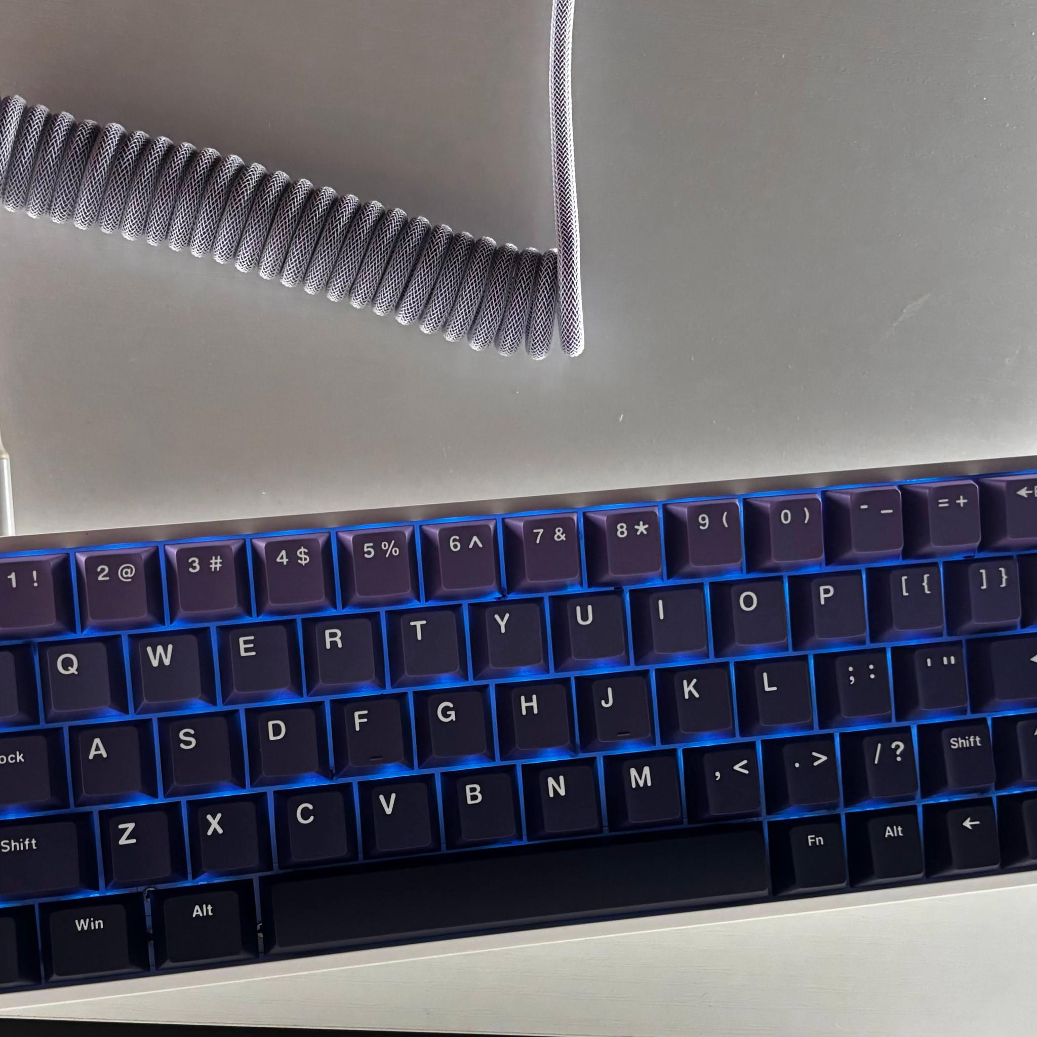 Quality RGB Custom Keyboard - Gateron Milky Yellow + Extras - Purple Hue Keycaps & Coiled Wire