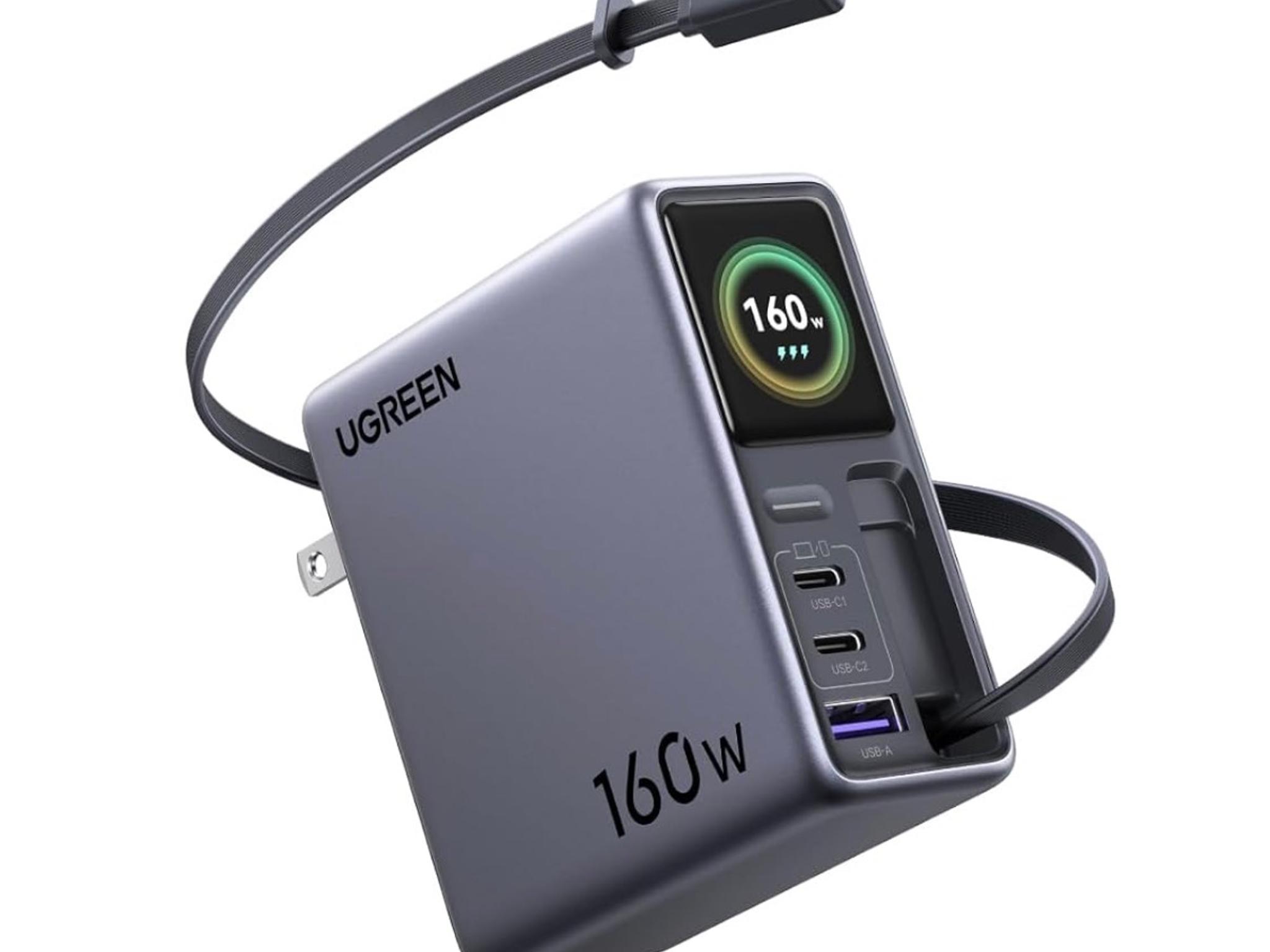 UGREEN Nexode Pro 160W GaN Charger with Retractable Cable, 4-Port