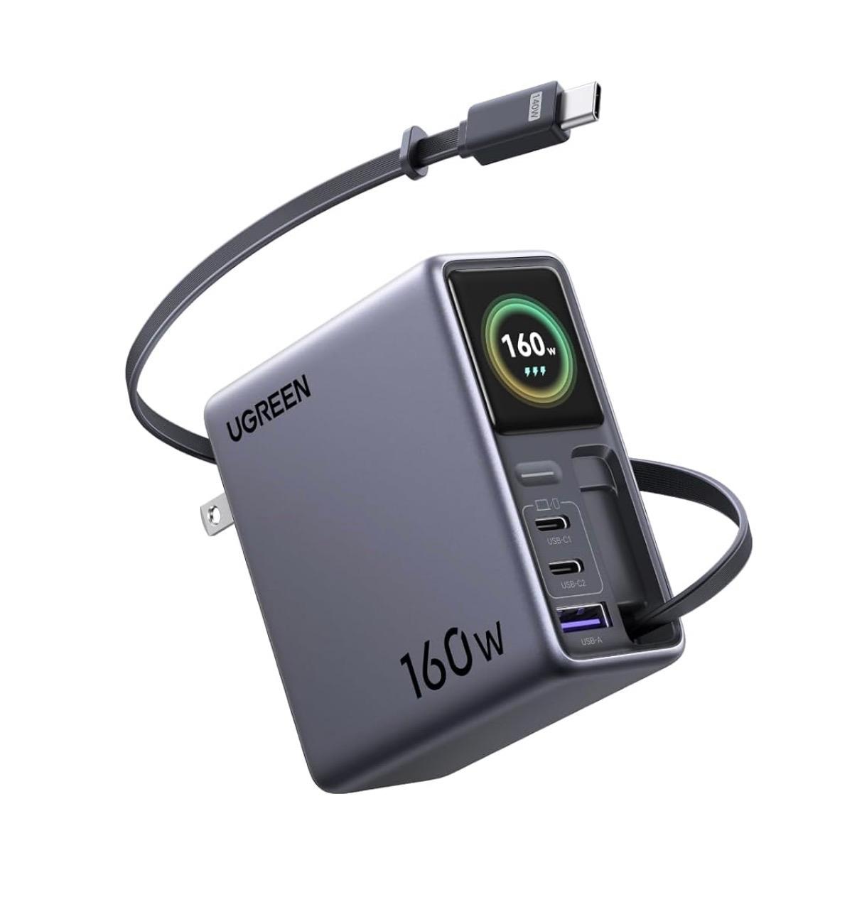 UGREEN Nexode Pro 160W GaN Charger with Retractable Cable, 4-Port