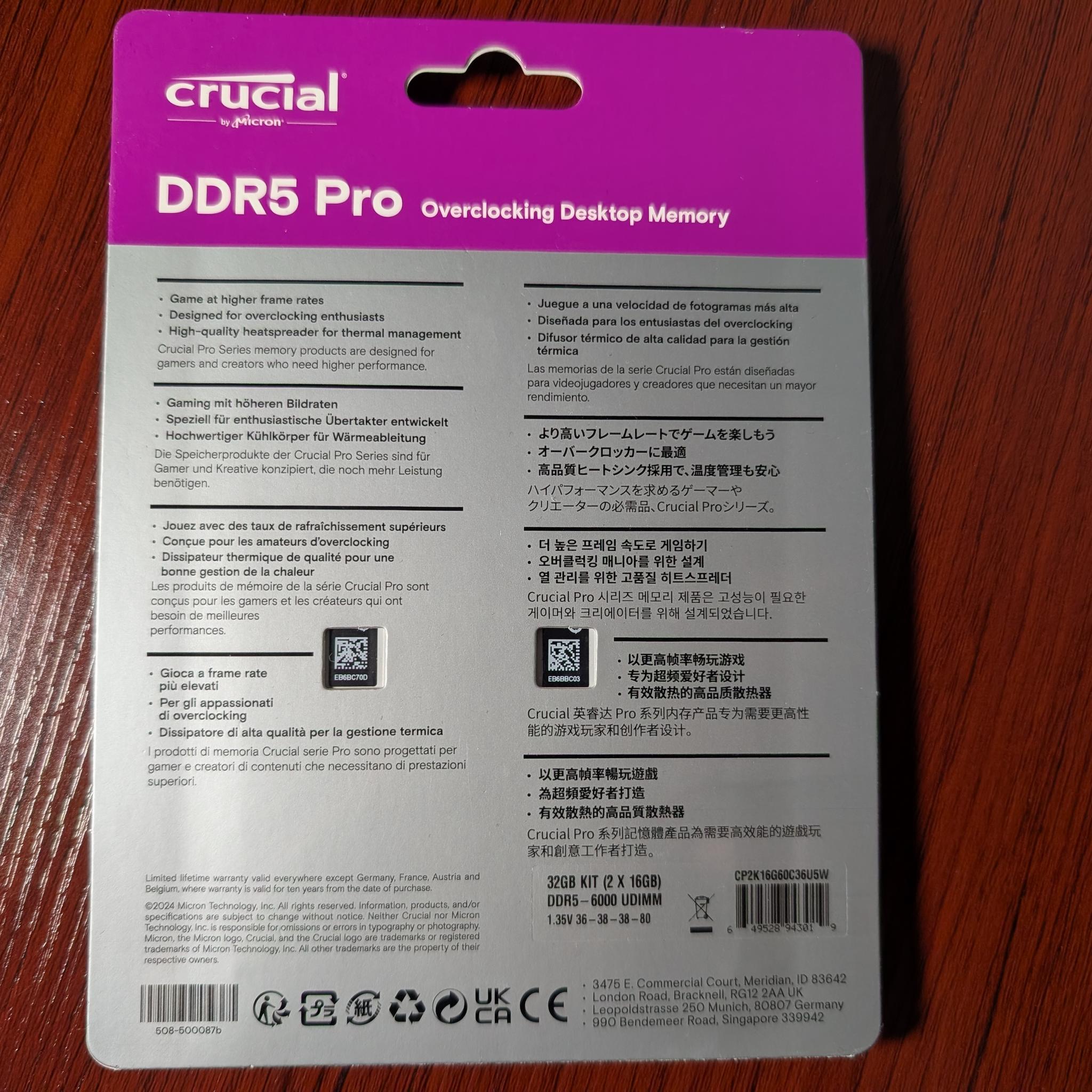 Crucial Pro Overclocking 32GB (2x16GB) DDR5 6000 RAM *BRAND NEW SEALED*
