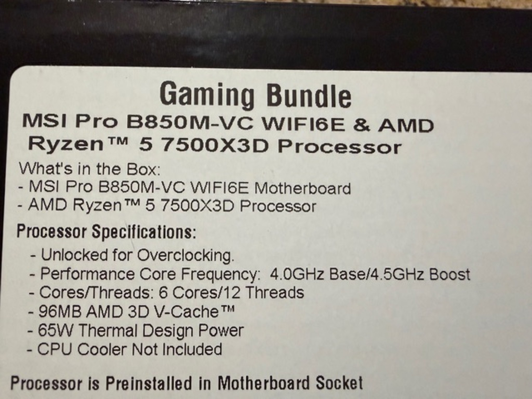 BRAND NEW AMD Ryzen 5 7500X3D CPU + MSI PRO B850M WIFI 6E Motherboard Bundle