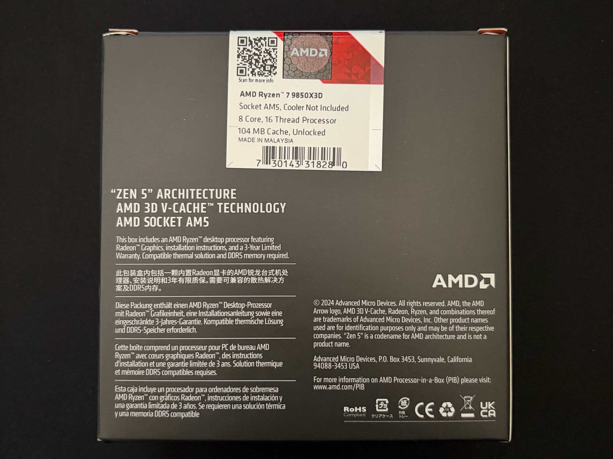 AMD Ryzen 7 9850X3D 8-Core, 16-Thread Zen 5 AM5 CPU Processor