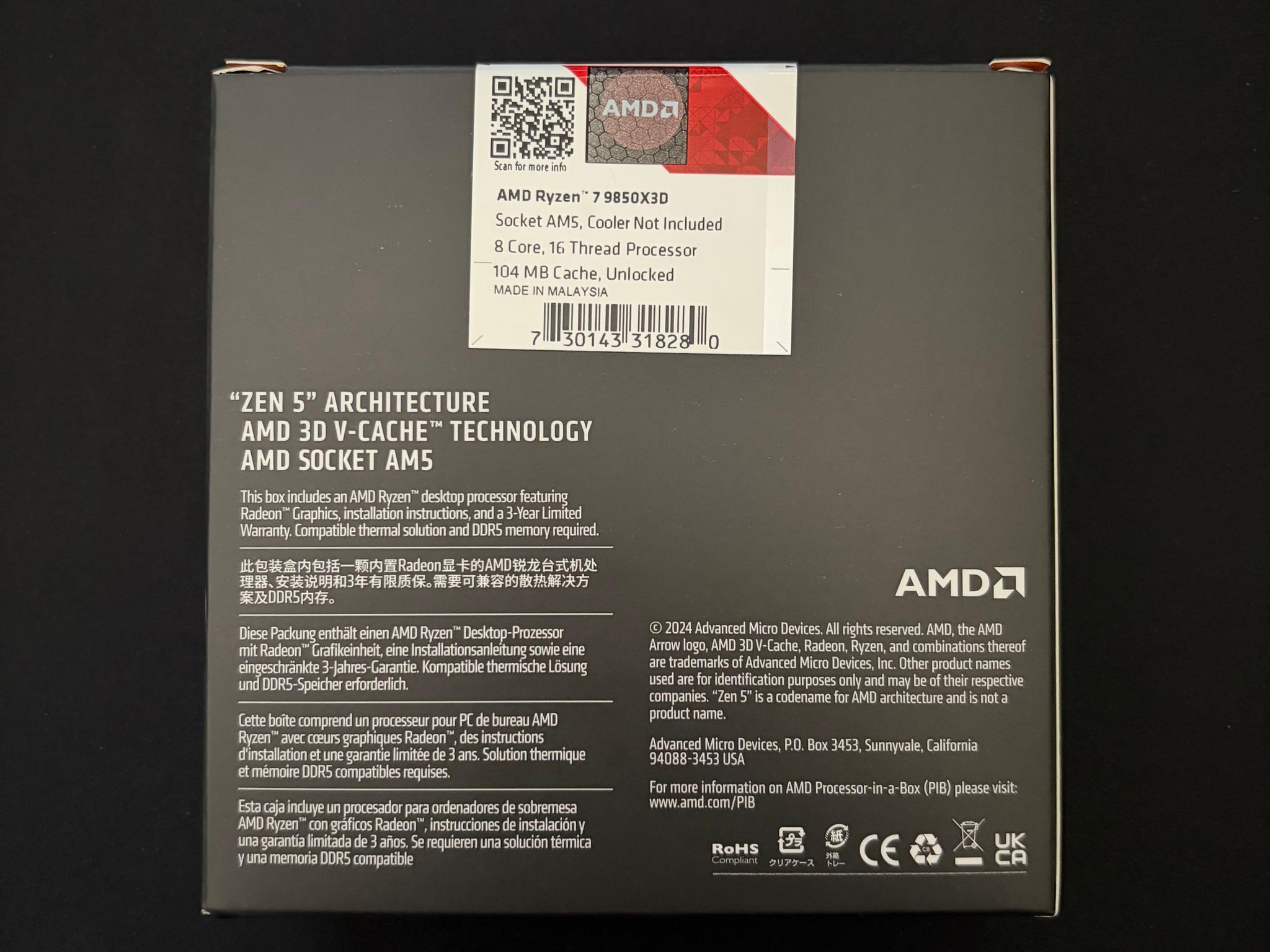 AMD Ryzen 7 9850X3D 8-Core, 16-Thread Zen 5 AM5 CPU Processor