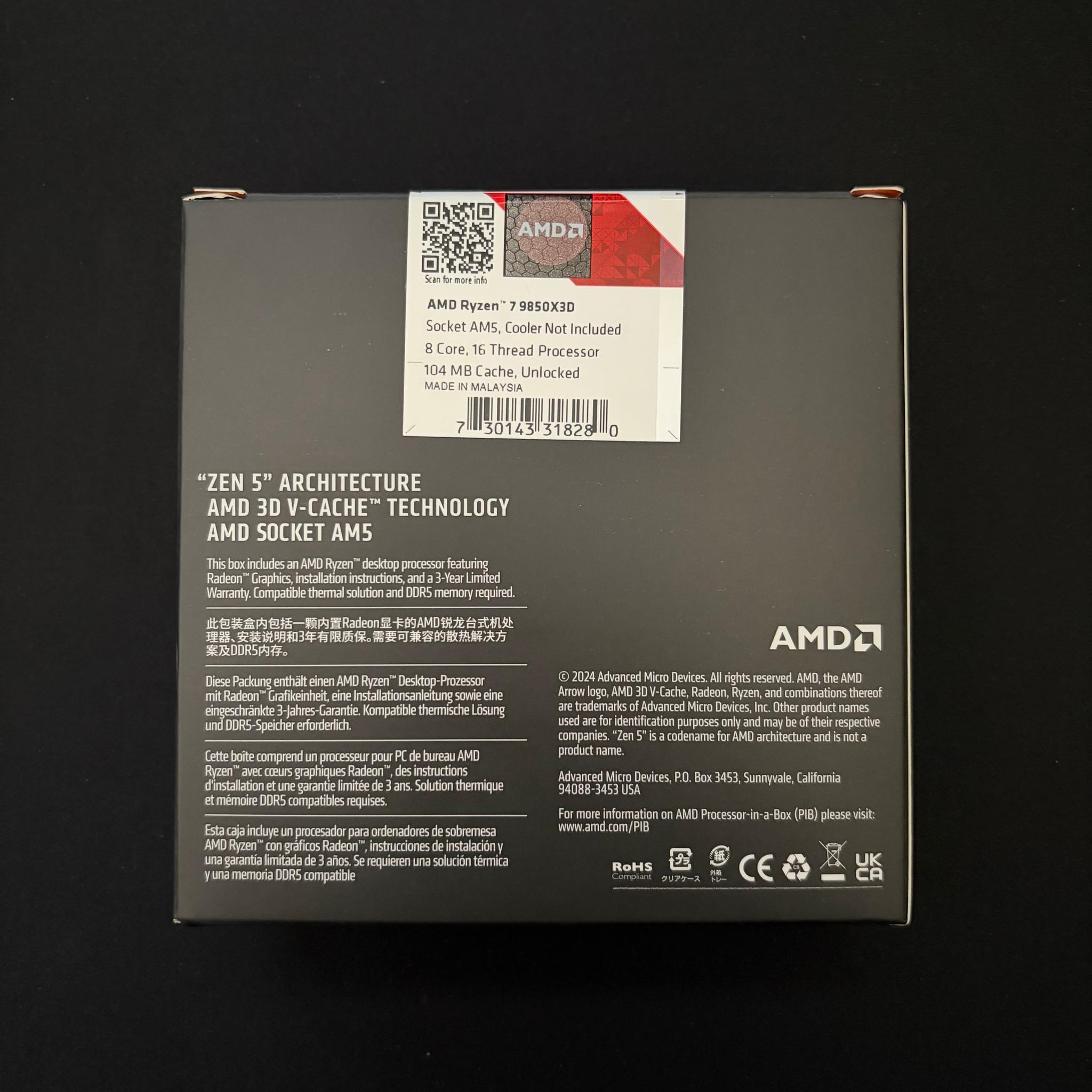 AMD Ryzen 7 9850X3D 8-Core, 16-Thread Zen 5 AM5 CPU Processor