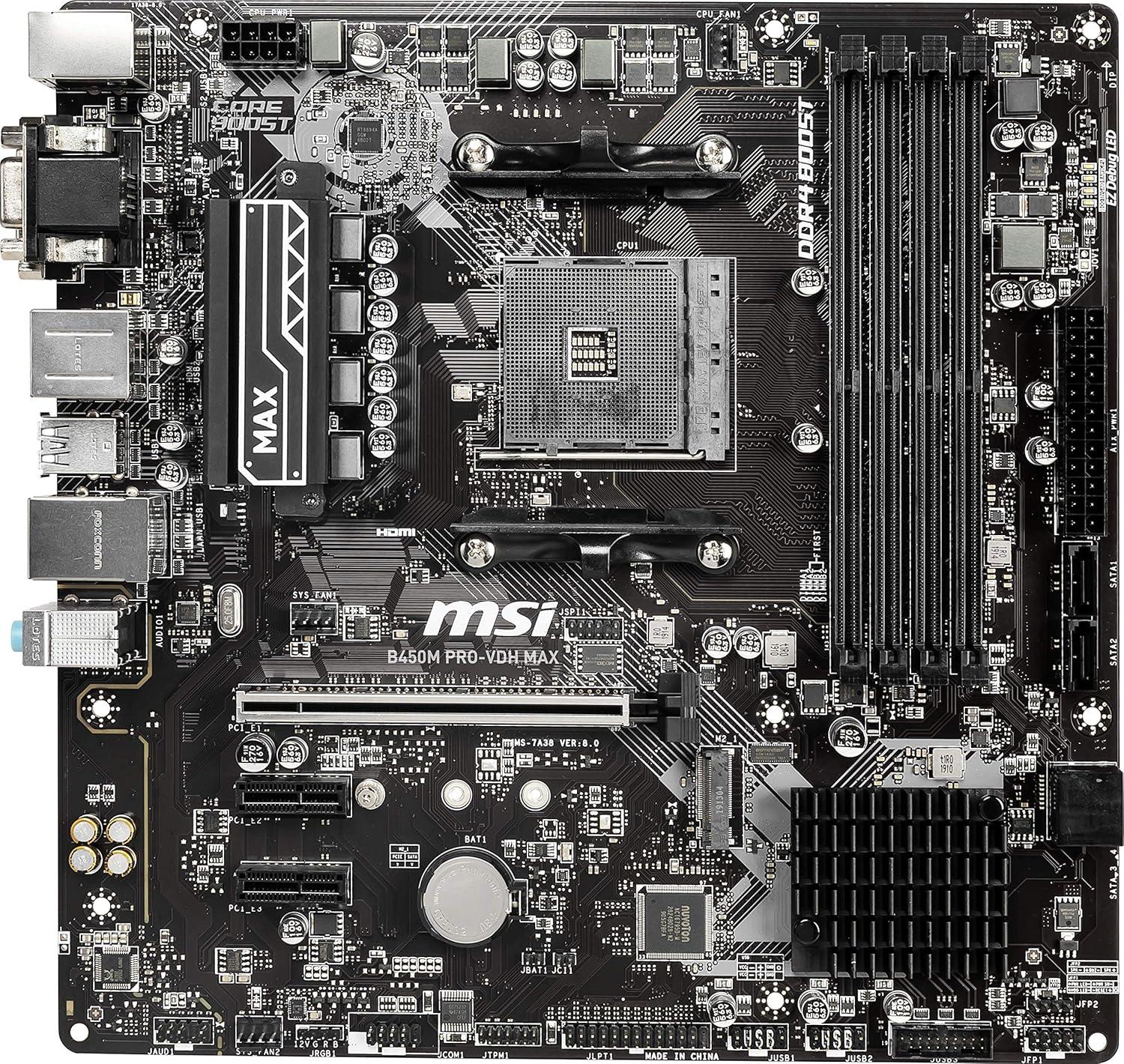 MSI B450M PRO-VDH MAX AMD AM4 DDR4 Micro-ATX Desktop Motherboard