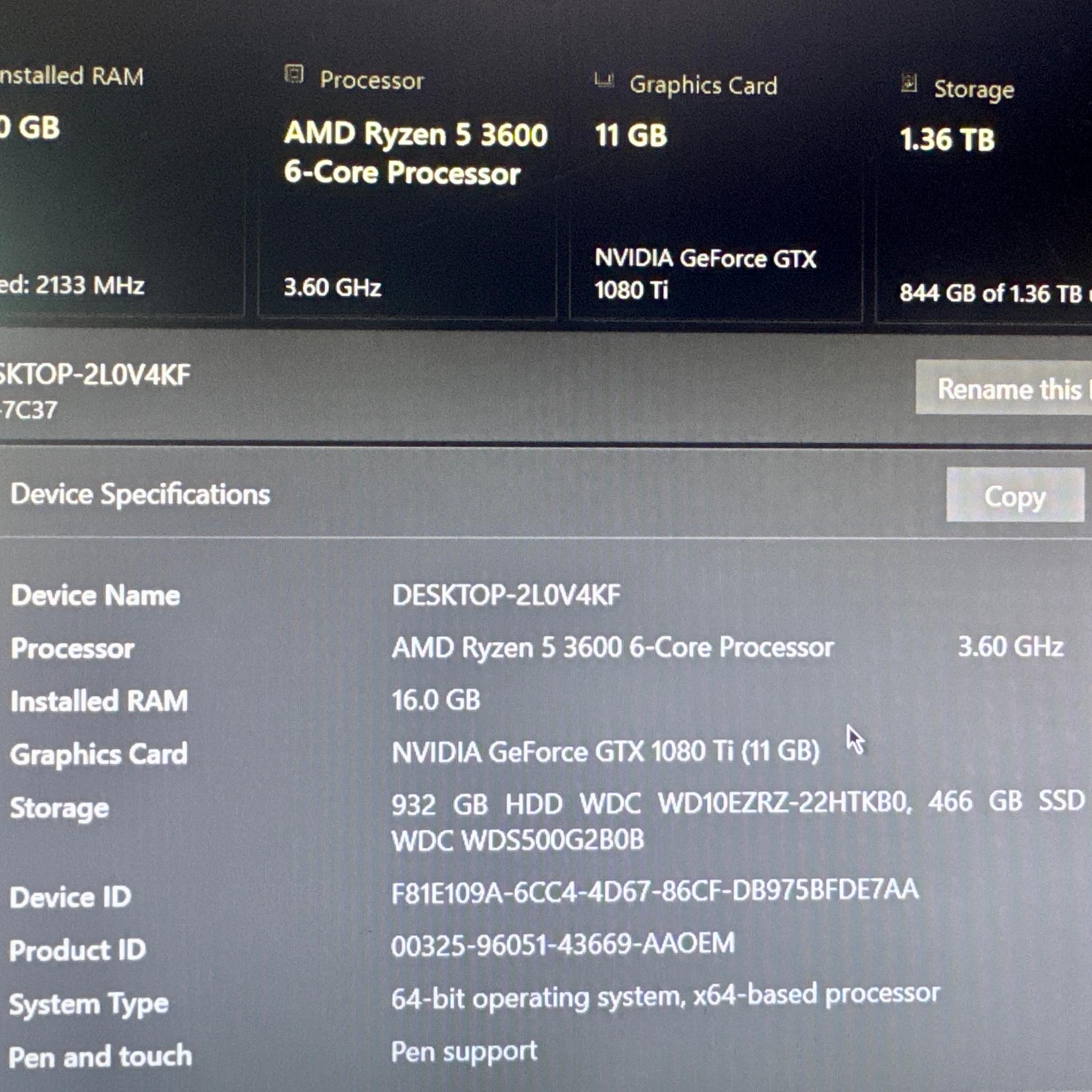 GeForce GTX 1080 Ti Custom Gaming PC - Ryzen 5 3600, 16GB RAM