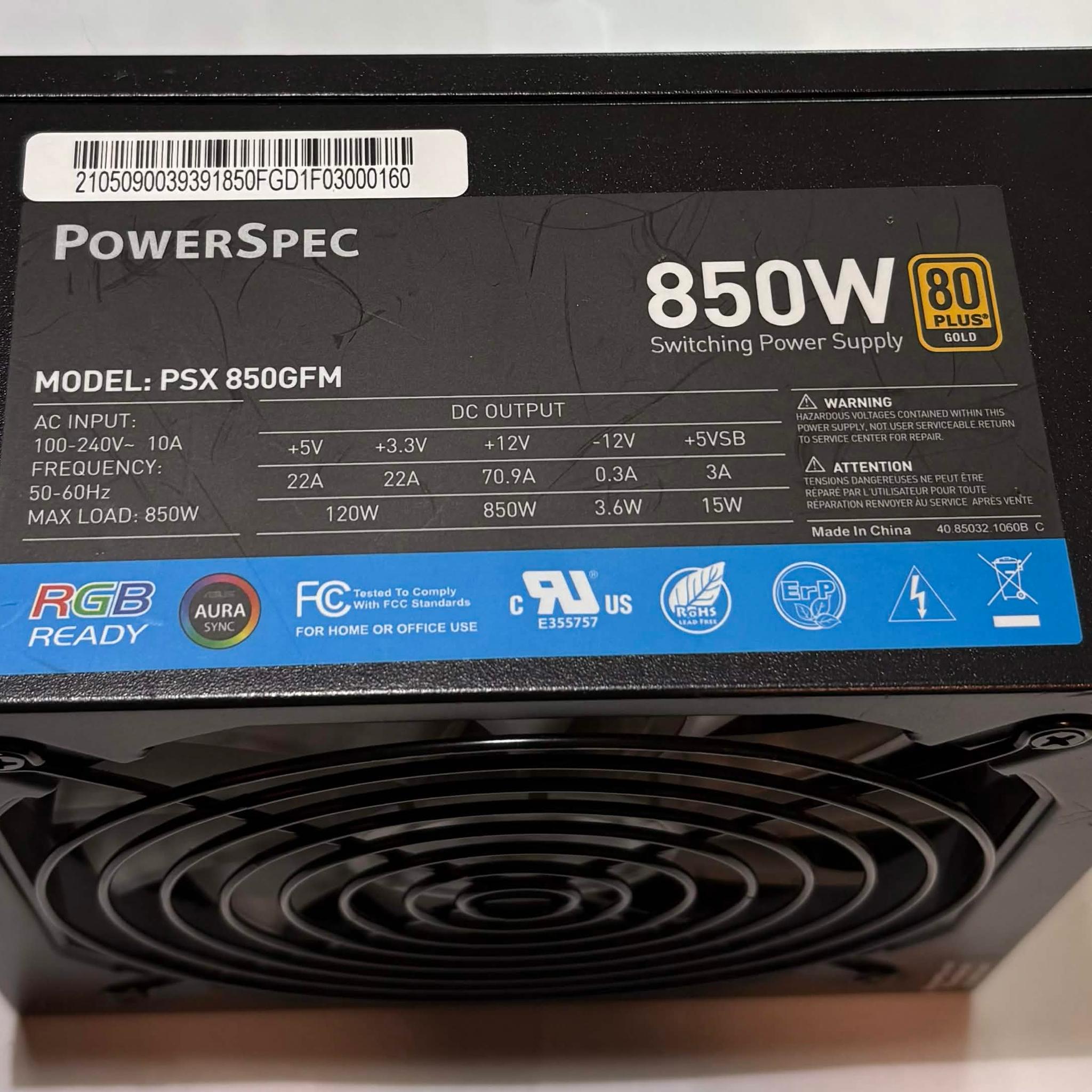 PowerSpec PSX 850GFM 850W 80+ Gold Semi-Modular Power Supply